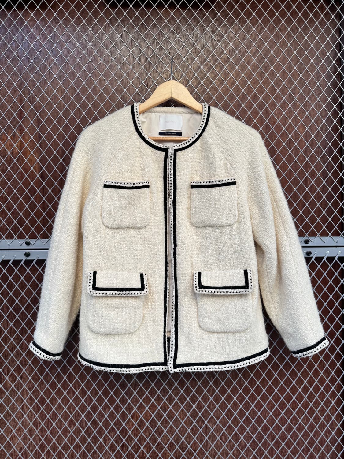 프론트로우 벨벳라이닝 노카라 울 트위드 자켓 S 상품이미지7