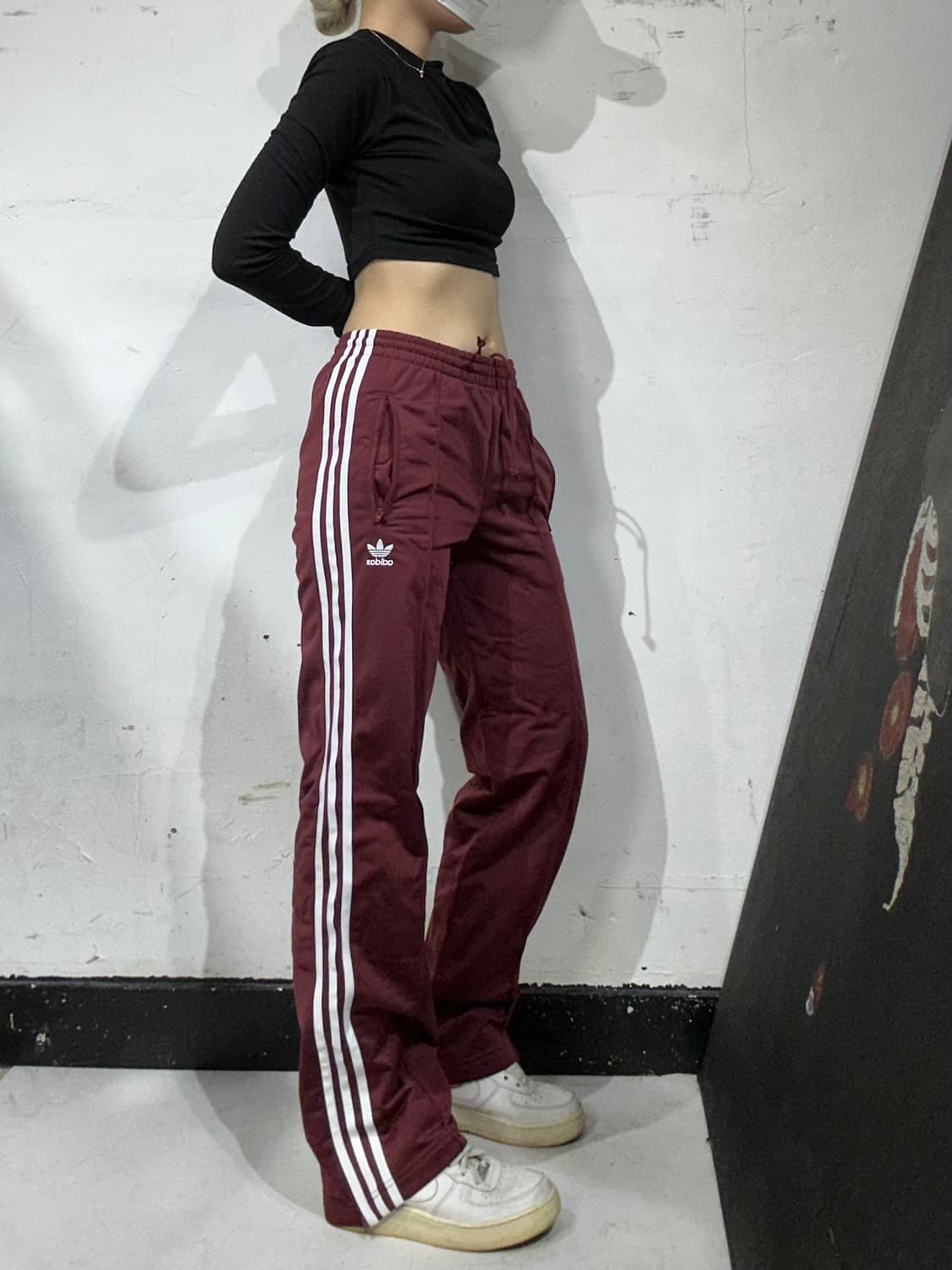 아디다스 버건디 화이트 삼선 파이어버드 추리닝 와이드 트레이닝 팬츠 M 상품이미지1