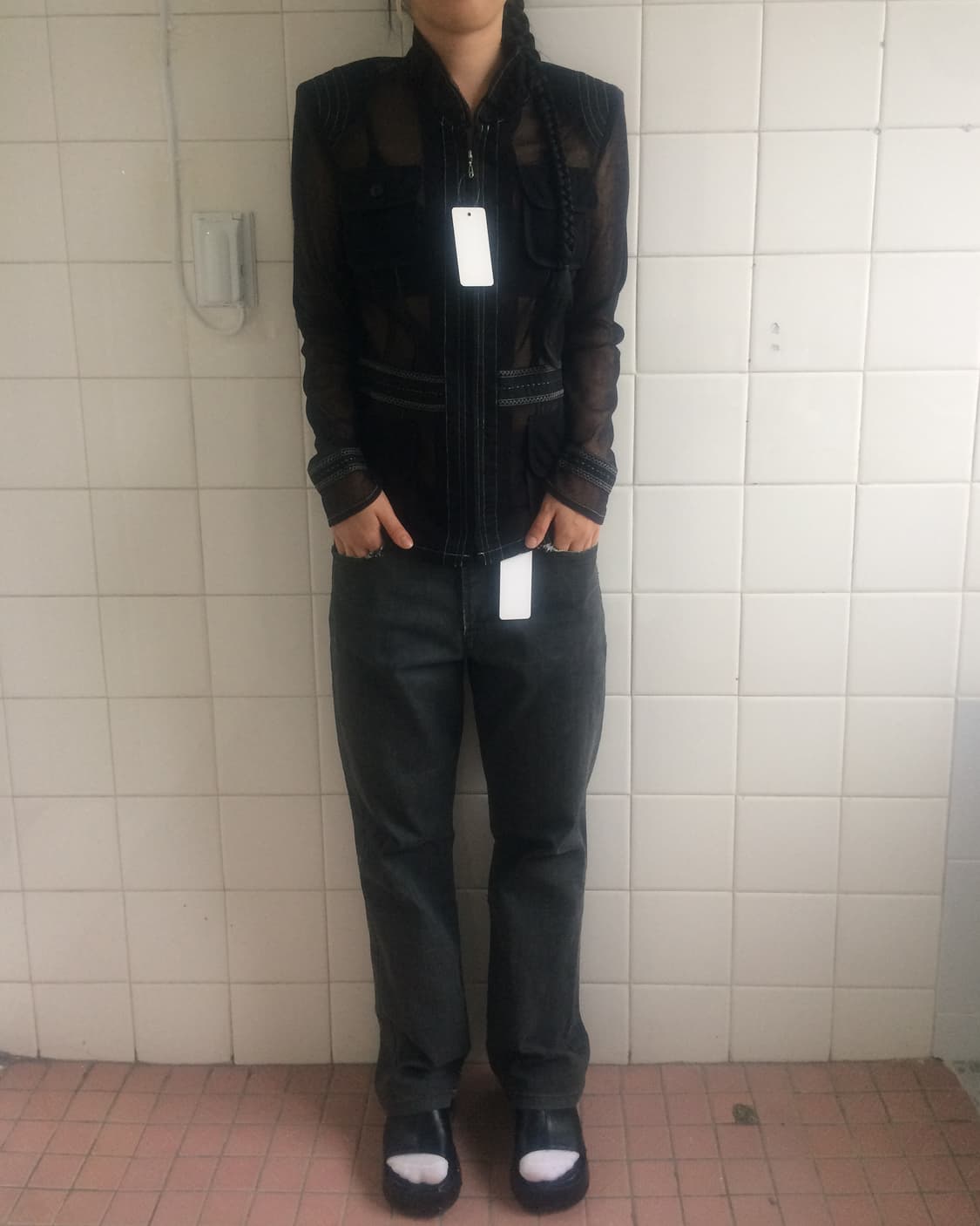 Stitch pocket point see through jacket 상품이미지1
