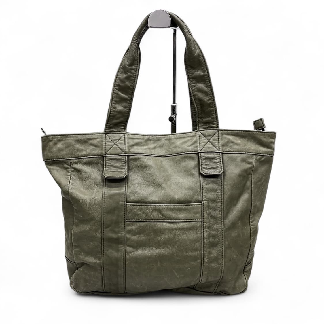 요지 야마모토 와이즈 송아지 가죽 토트백 카키 상품이미지1
