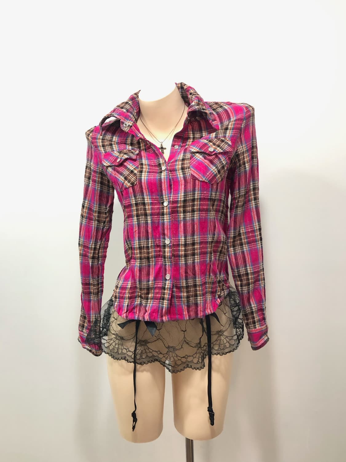 glitter hot pink check shirt 상품이미지1