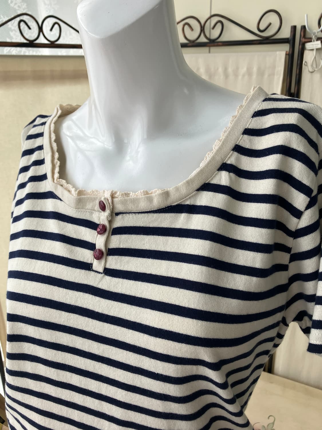  ivory stripe crochet lace half t-shirt 상품이미지4