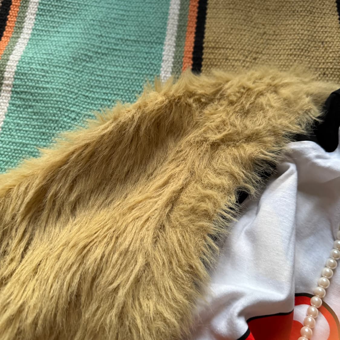 빈티지 그런지무드 골드 베이지 브라운 퍼 오픈 니트 가디건 아우터  상품이미지3