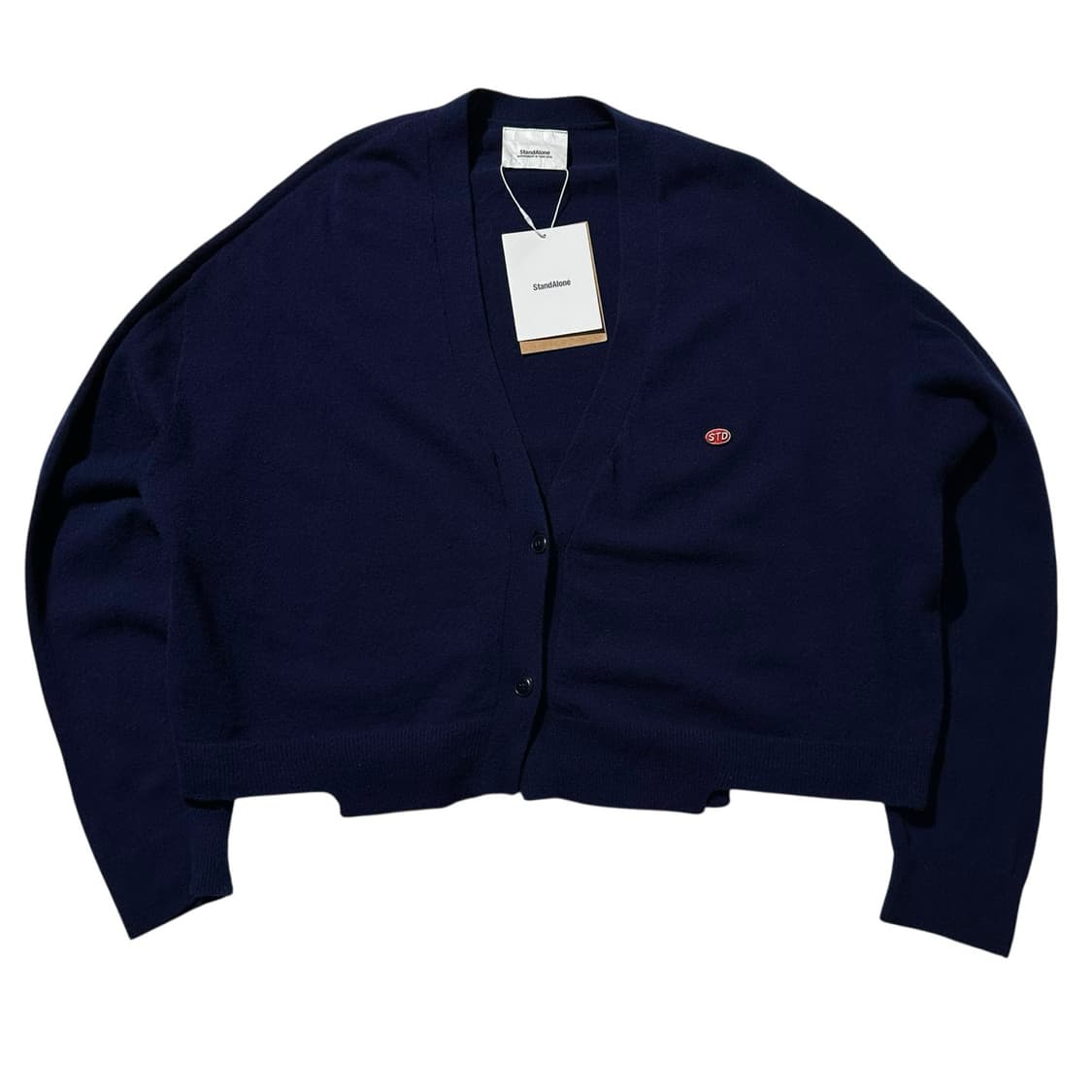 (새상품) 스탠드얼론 크롭 니트 가디건 네이비 상품이미지1