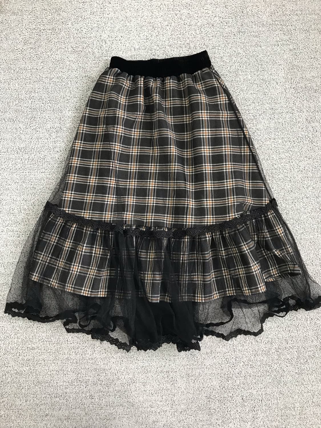 체크 시스루 미디 스커트 상품이미지6
