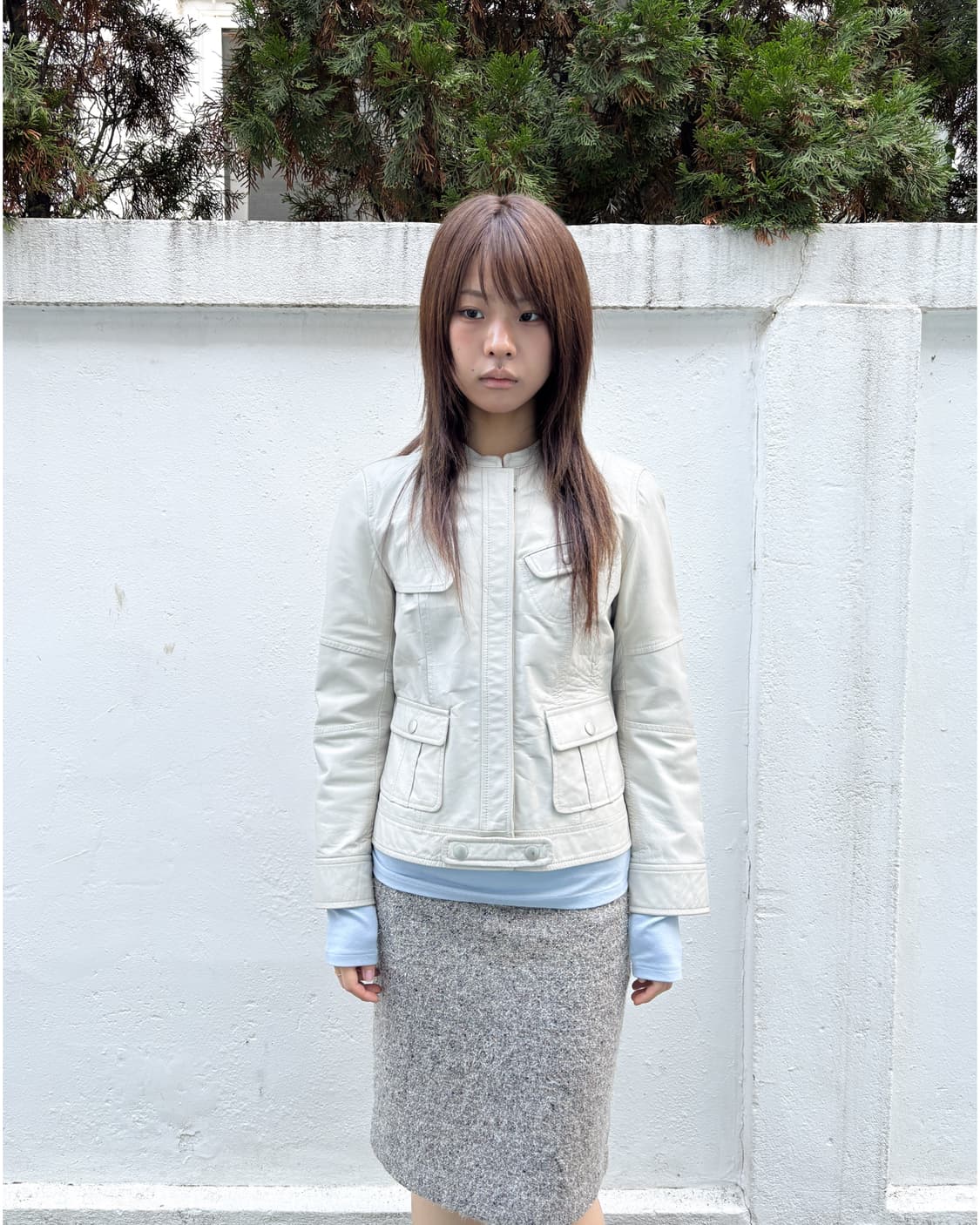 빈티지 화이트 레더 자켓 상품이미지1