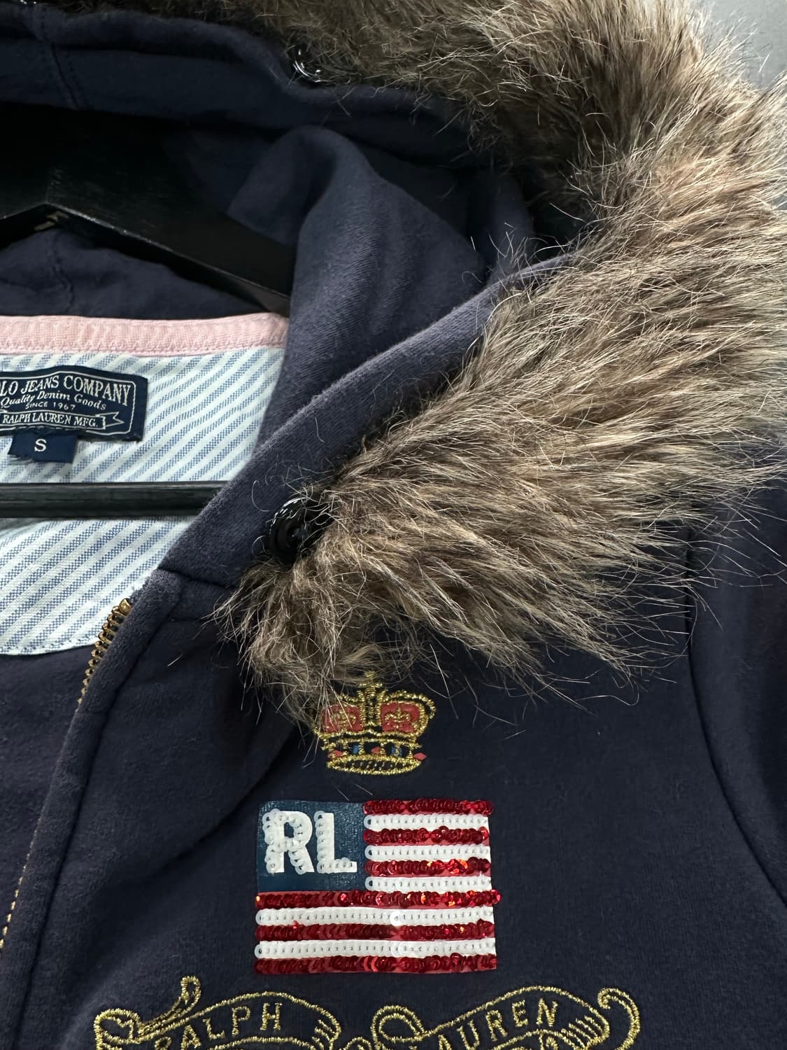 폴로 진스 성조기 크라운 퍼후드울프죠 후드집업 상품이미지8