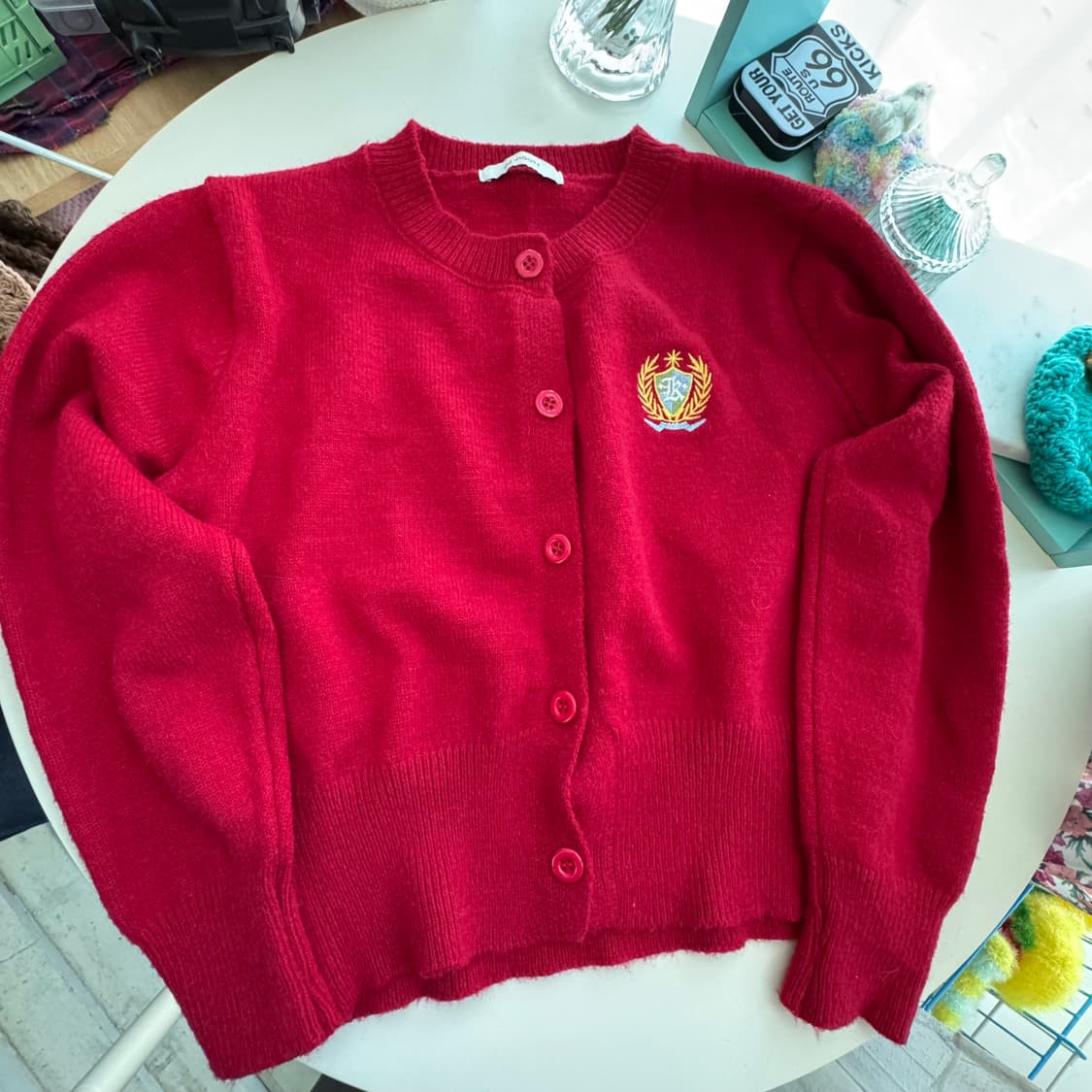 레드 와펜자수 니트 가디건 상품이미지1