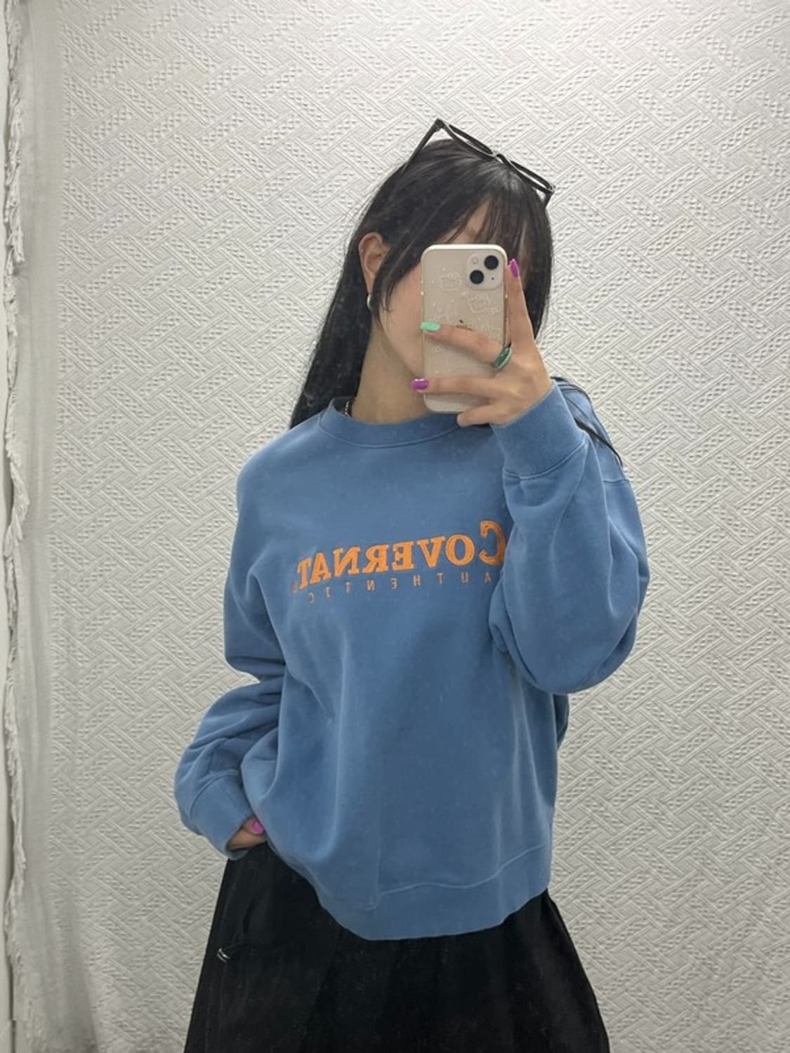 커버낫 올드스쿨 레트로 어센틱 로고 오렌지블루 맨투맨 L C06822 상품이미지2