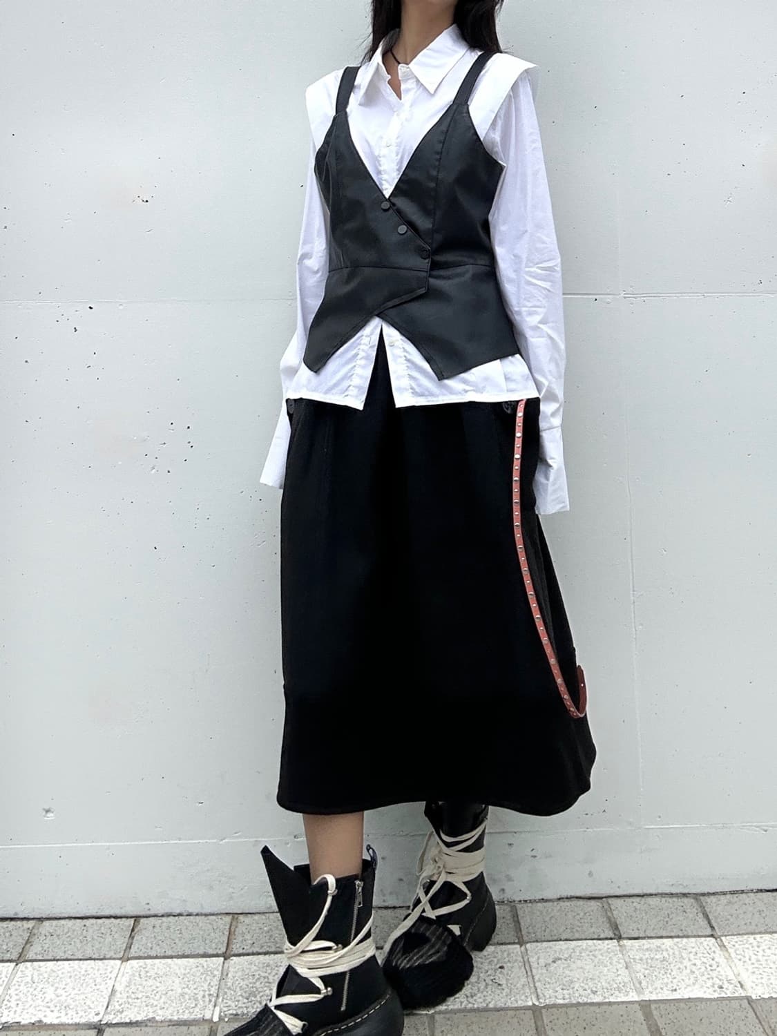 Warm soft banding skirt / black & grey 상품이미지6