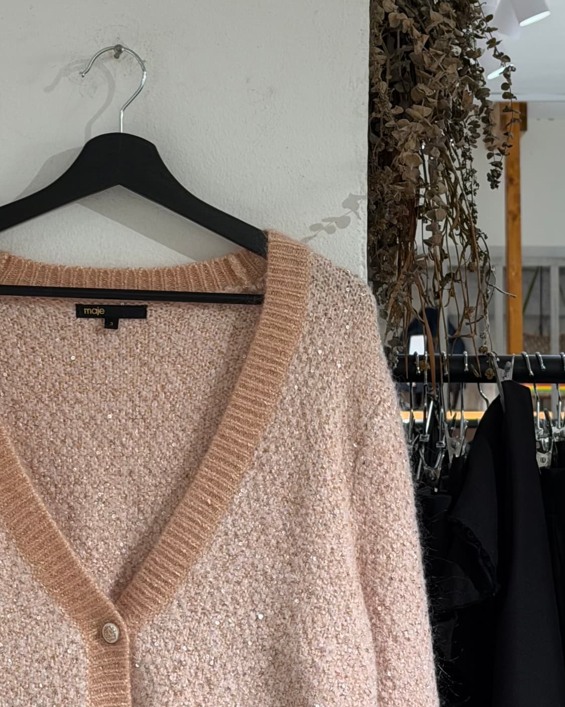 마쥬 핑크 스팽글 브이넥 가디건 상품이미지3