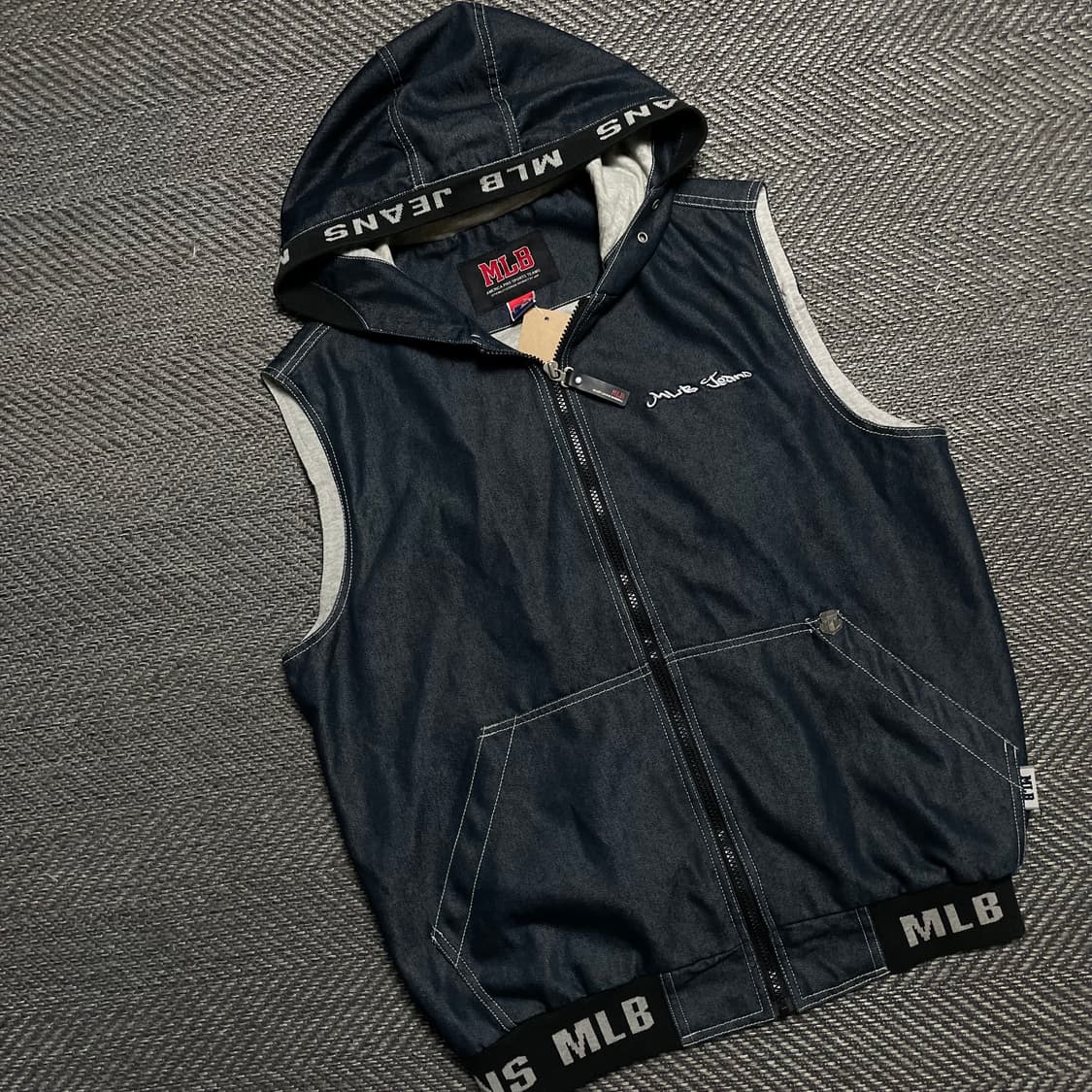 00s MLB USA 자수로고 데님 후드 베스트y 5218 상품이미지1