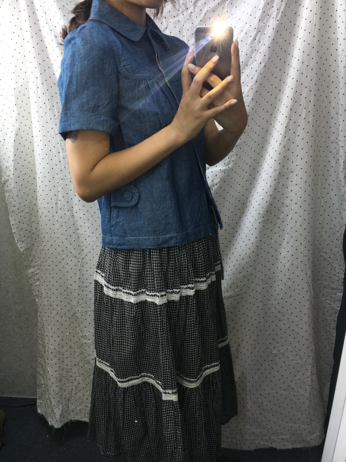 데님 린넨 카라 블라우스 상품이미지4