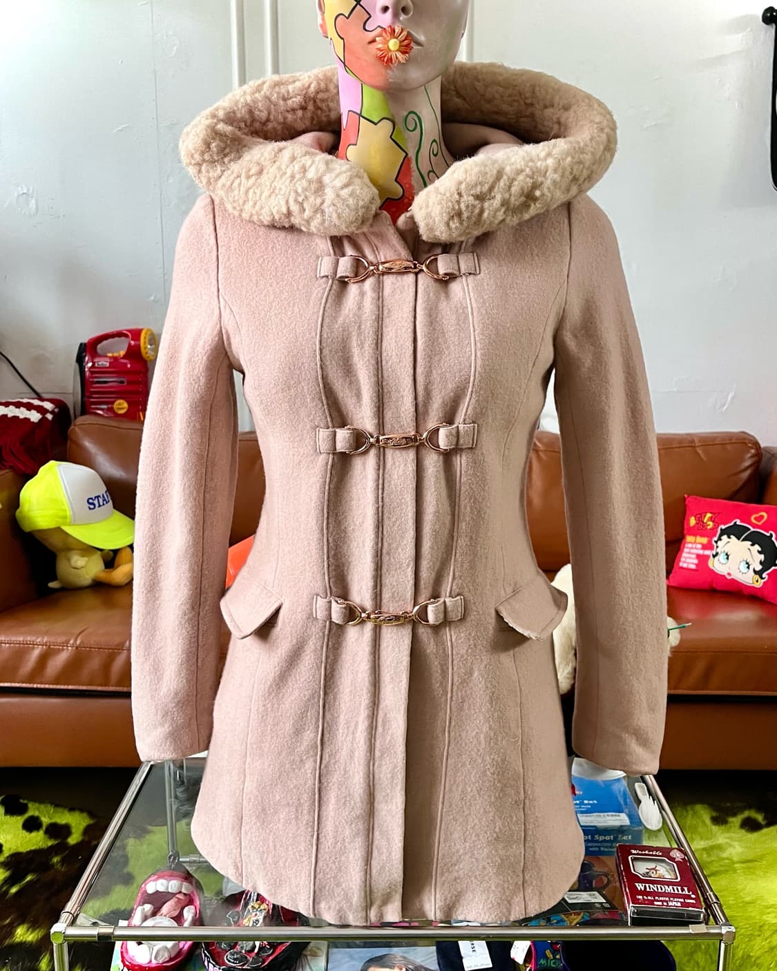 Rady レディ Pink Fur Hood Buckle Wool coat 상품이미지3
