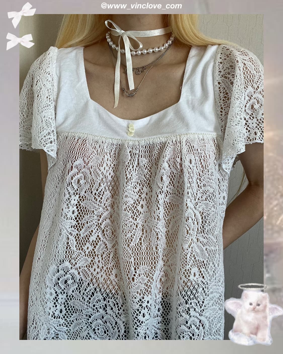 ೀ 시스루 레이스 반팔 ೀ 상품이미지5