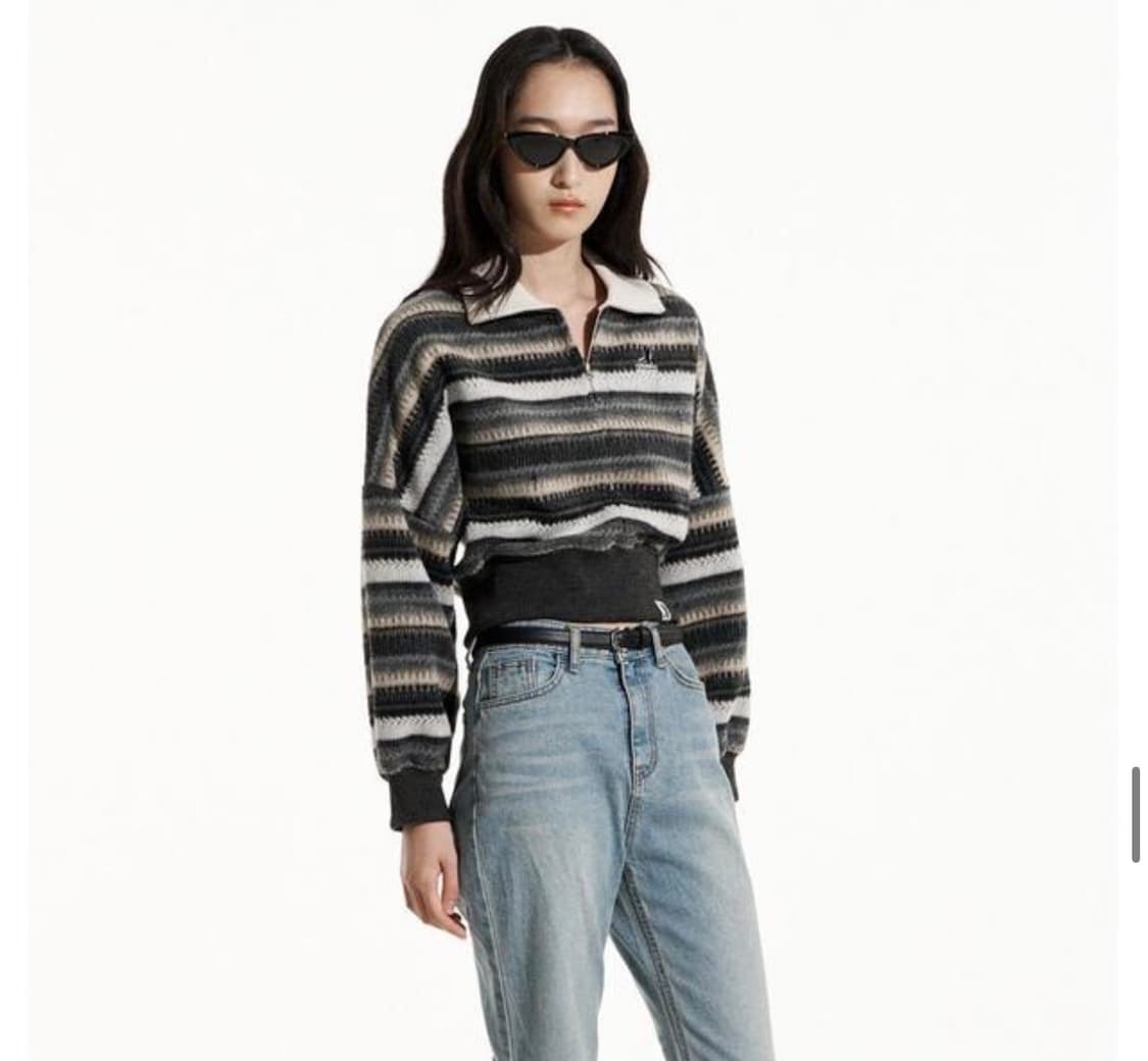 코케트 스트라이프 하프 집업 니트 스탠다드 상품이미지6
