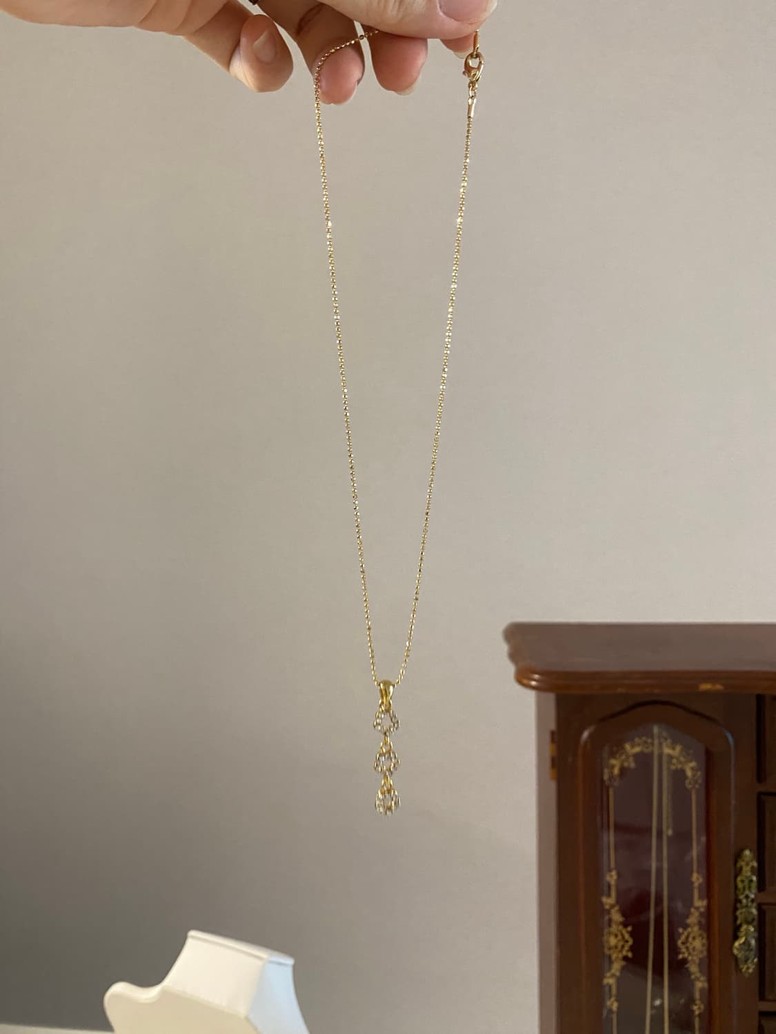 빈티지 골드톤 플라워 큐빅 목걸이 상품이미지5