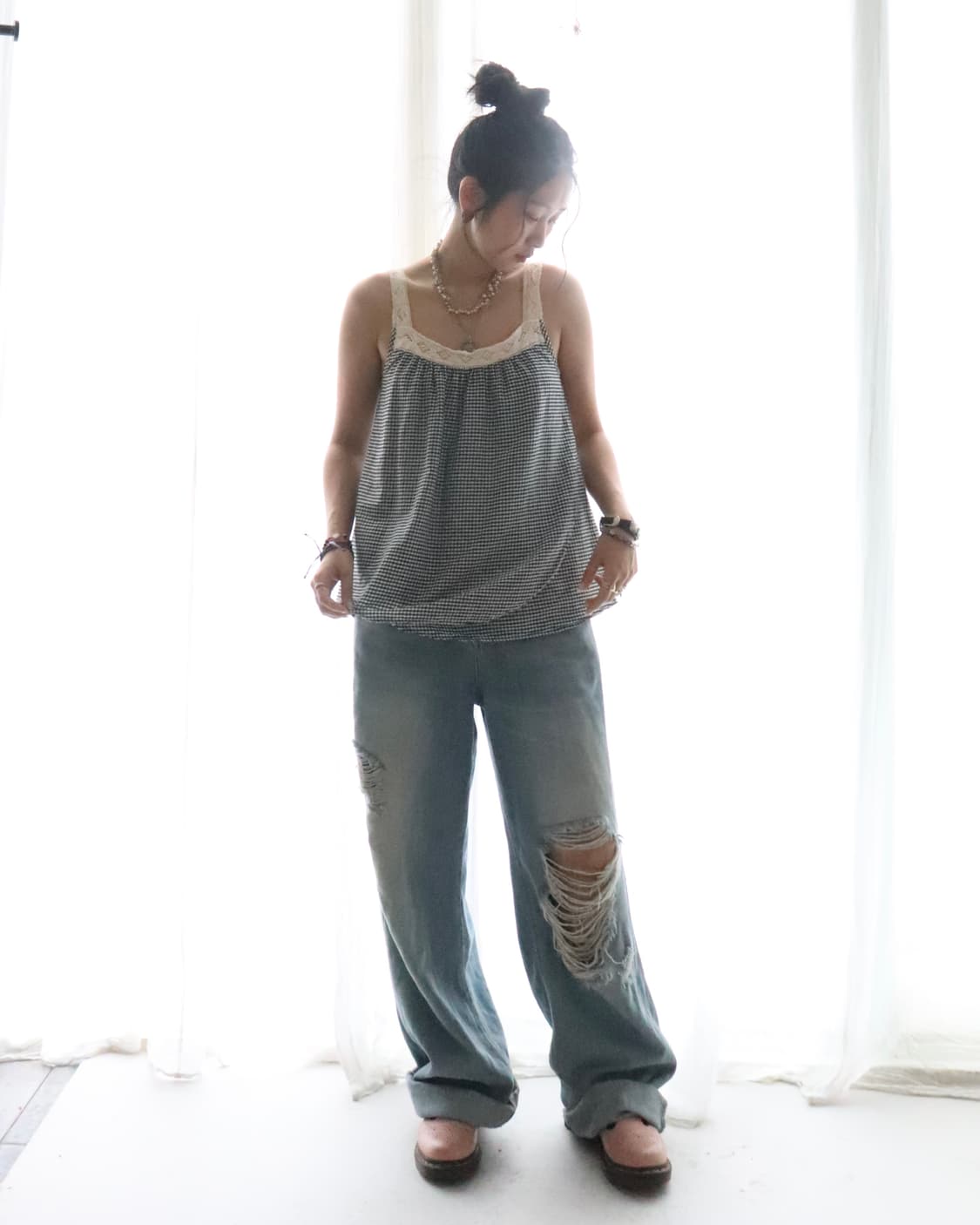 [HUG Ō WäR] Check Lace Camisole Blouse 상품이미지4