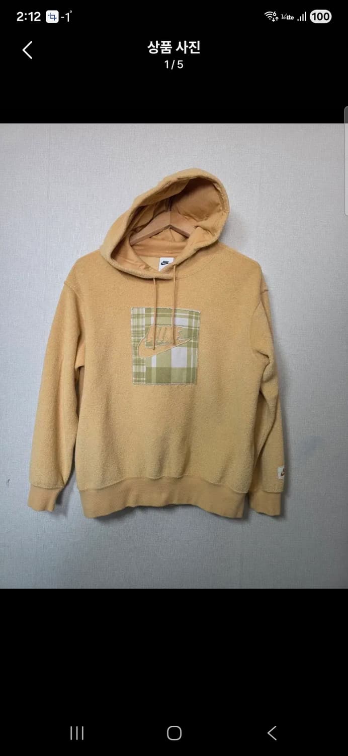 나이키 체크 패치 기모 후드티 옐로우 사이즈 80 완전오버핏 상품이미지1