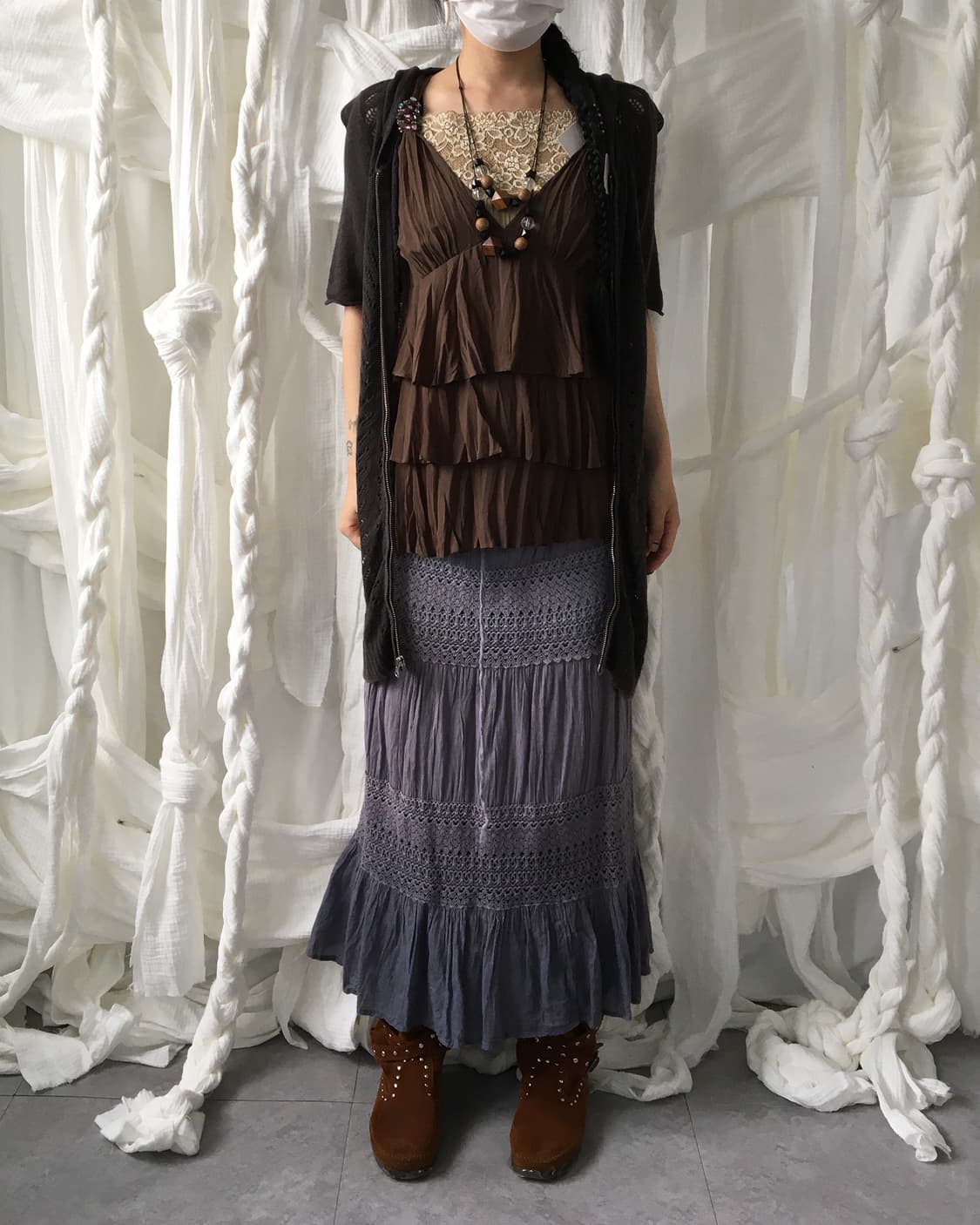 Punching pattern knit hood zip up 상품이미지6