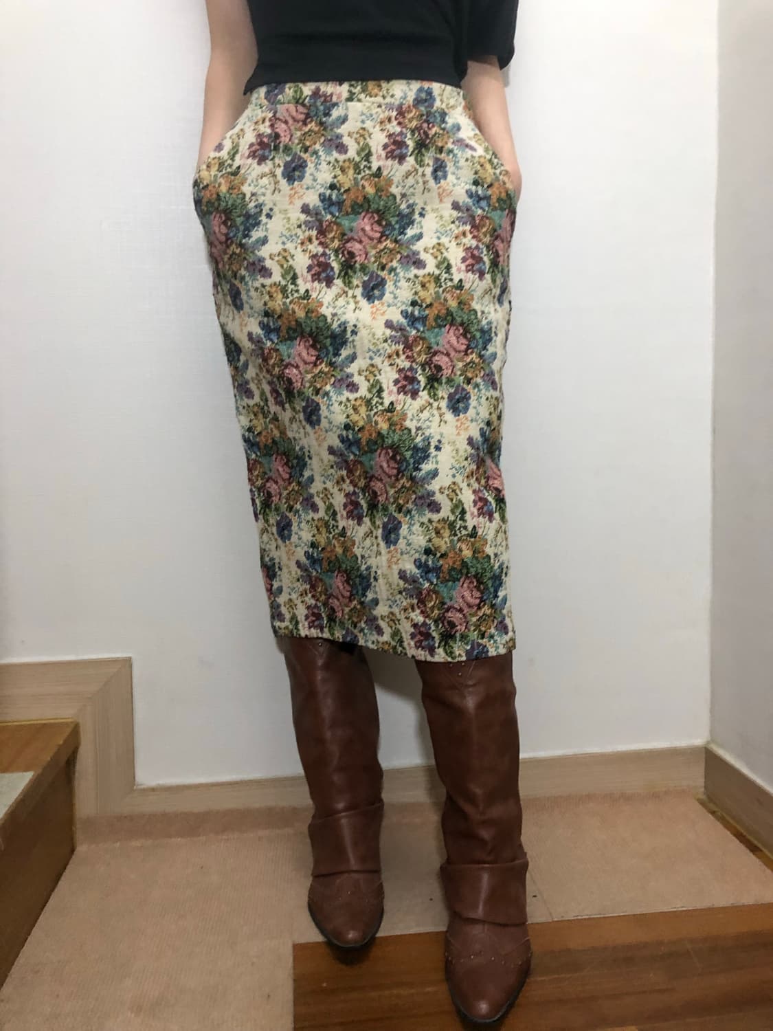 빈티지 베이지 자카드 스커트 상품이미지2