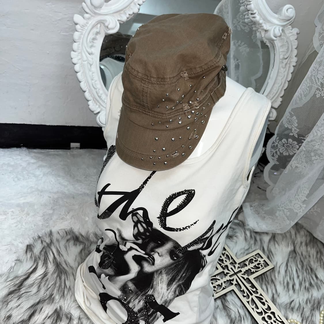 베이지 스터드 밀리터리 캡 상품이미지1