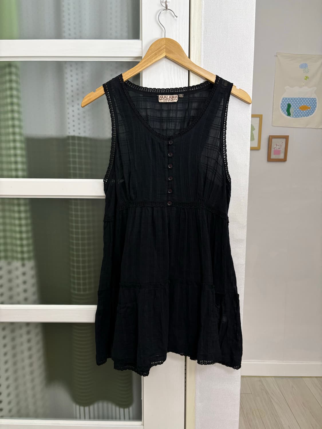 블랙 잔체크 슬리브리스 상품이미지1