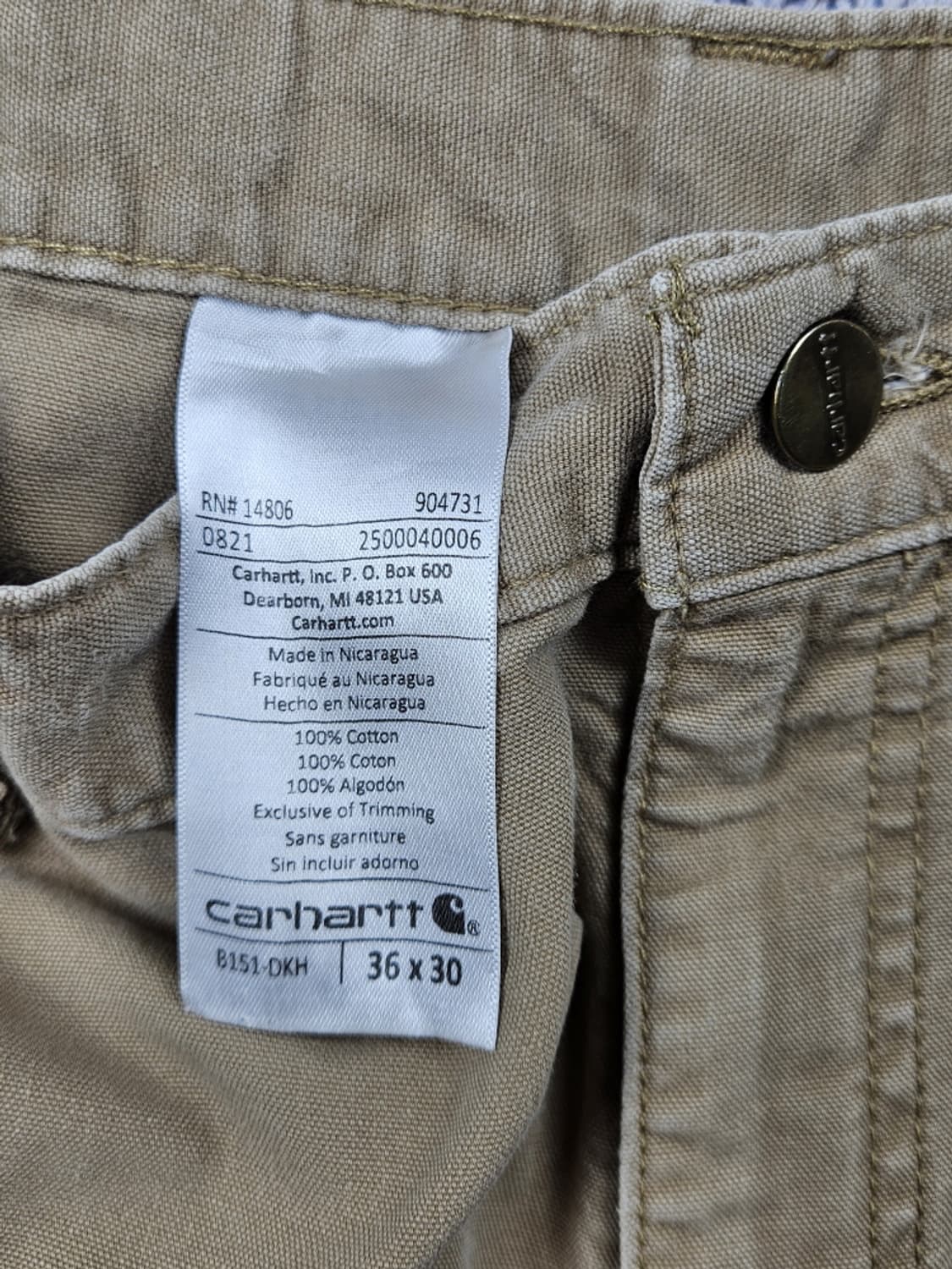 칼하트 코튼 카펜터 워크 팬츠 ( 36 X 30 ) / 10402 상품이미지7