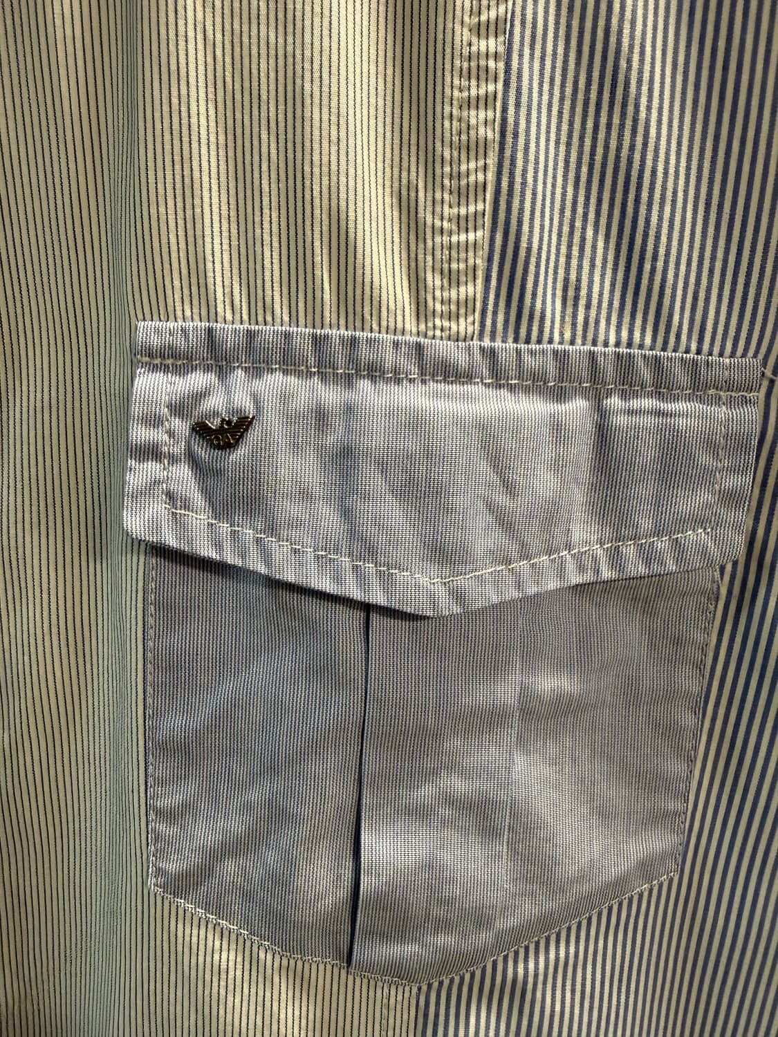 XXL 엠포리오아르마니 ARMANI 투포켓 스트라이프 셔츠 블루 상품이미지4