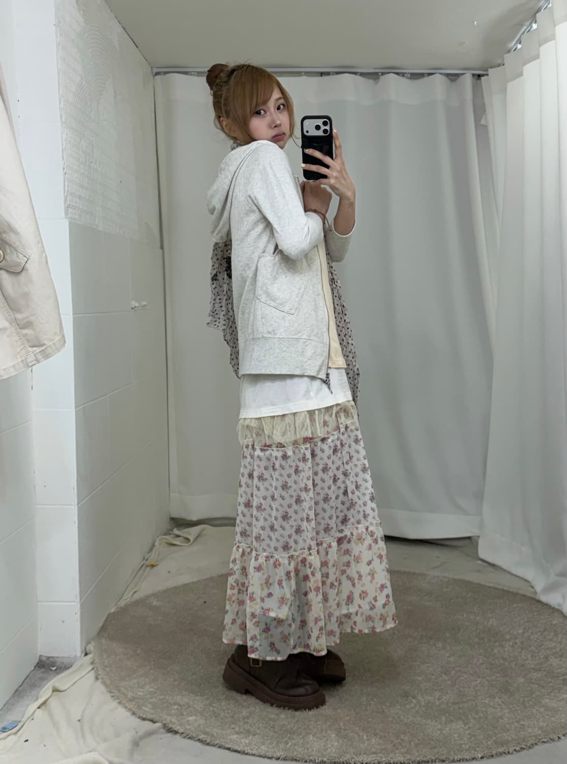 베이지 하구미 모리걸 도트 잔꽃 원피스 봄 코디세트 상품이미지2