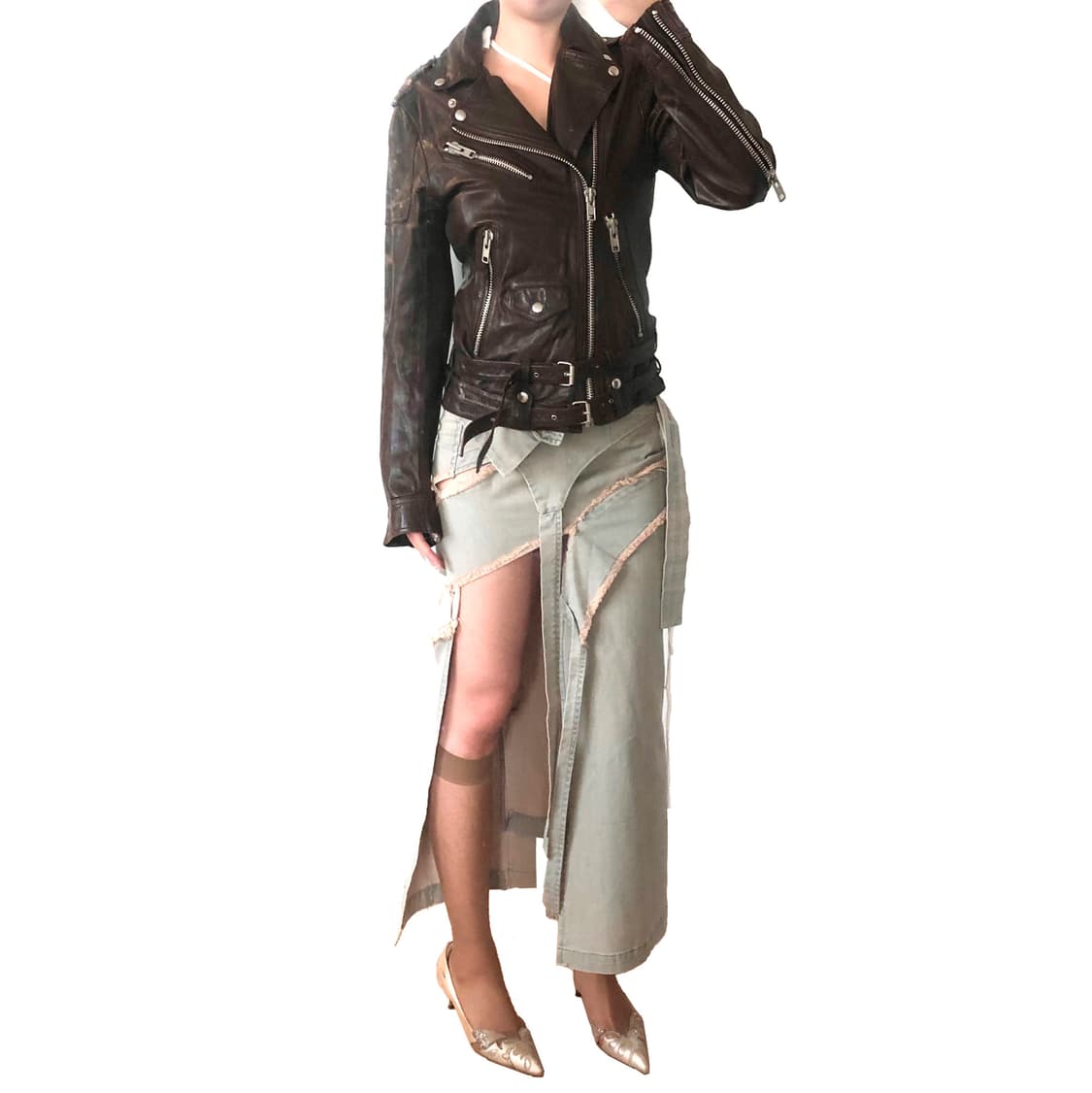 French vintage 모카 레더 자켓 상품이미지4