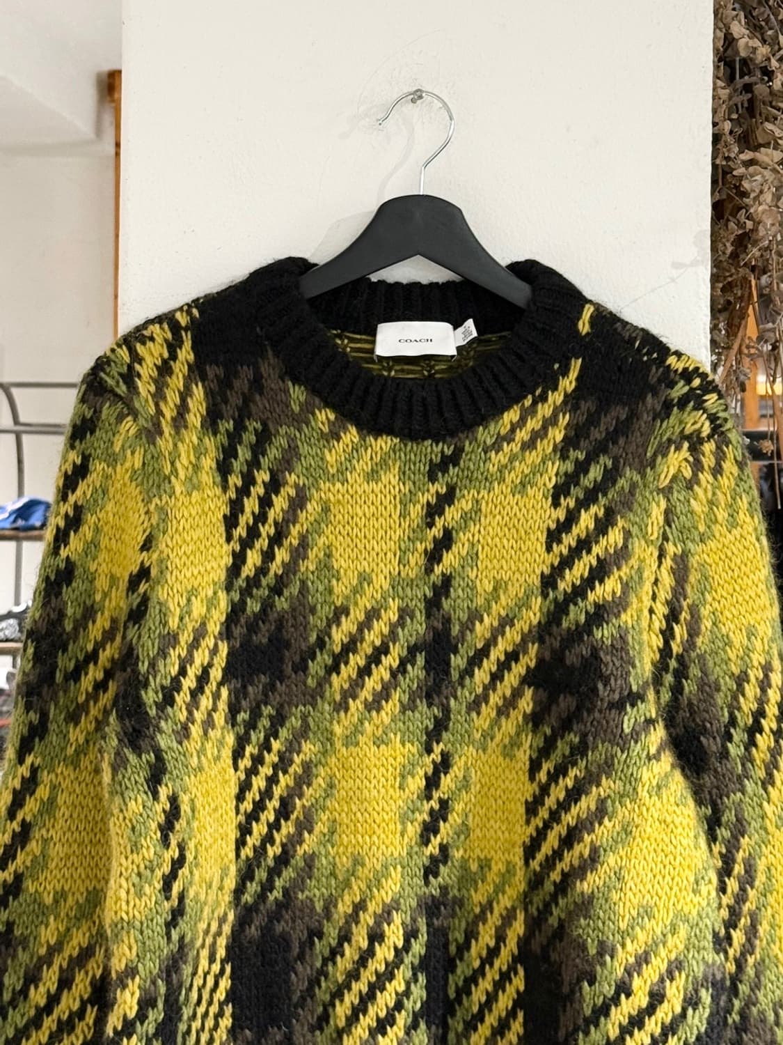 코치 옐로우 블랙 체크 알파카 울 블렌드 스웨터  상품이미지4