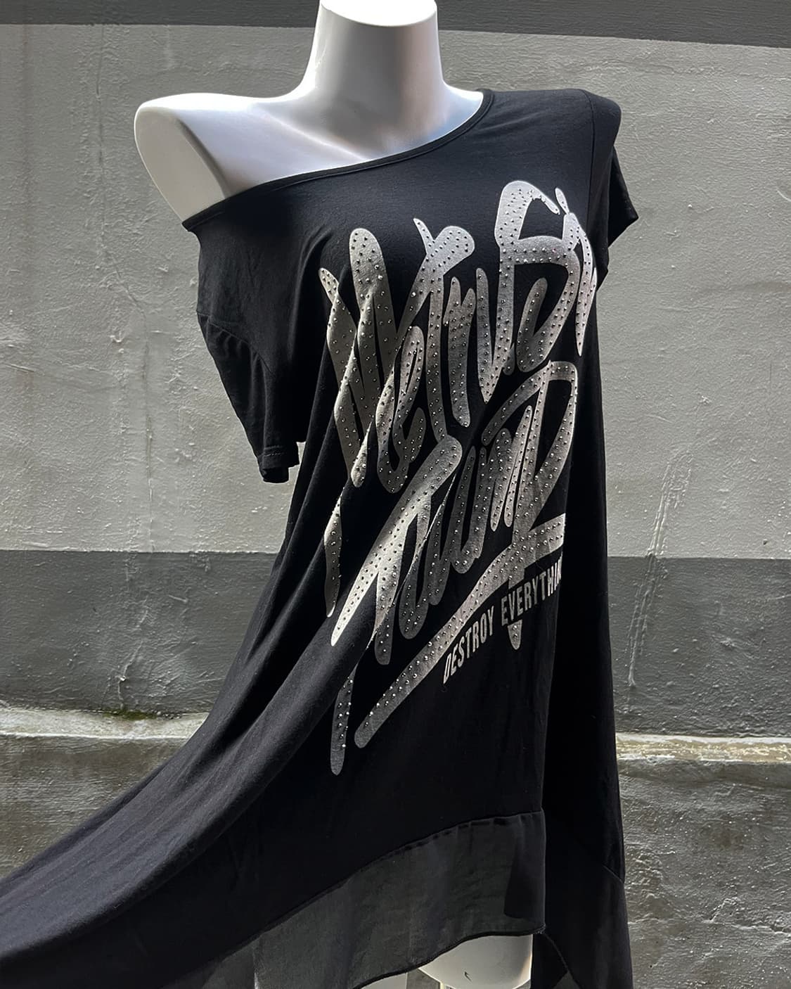 00's Rhinestone Graphic Asymmetric Tunic 상품이미지2