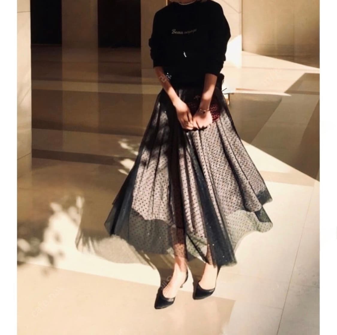 새상품blanchot 블랑쇼 체크 도트 튤 스커트 상품이미지1