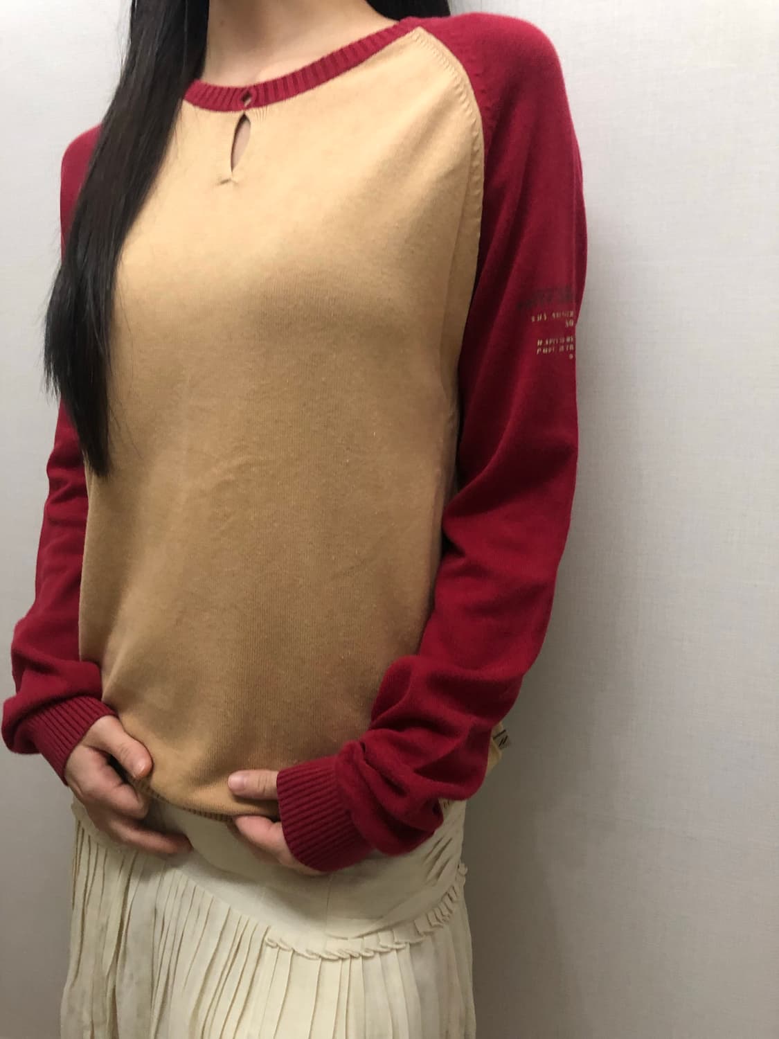 빈티지 베이지 앤 레드 니트 상품이미지3