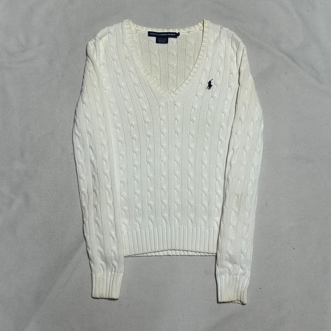 S 폴로랄프로렌 여성용 케이블 브이넥 화이트 니트 상품이미지2