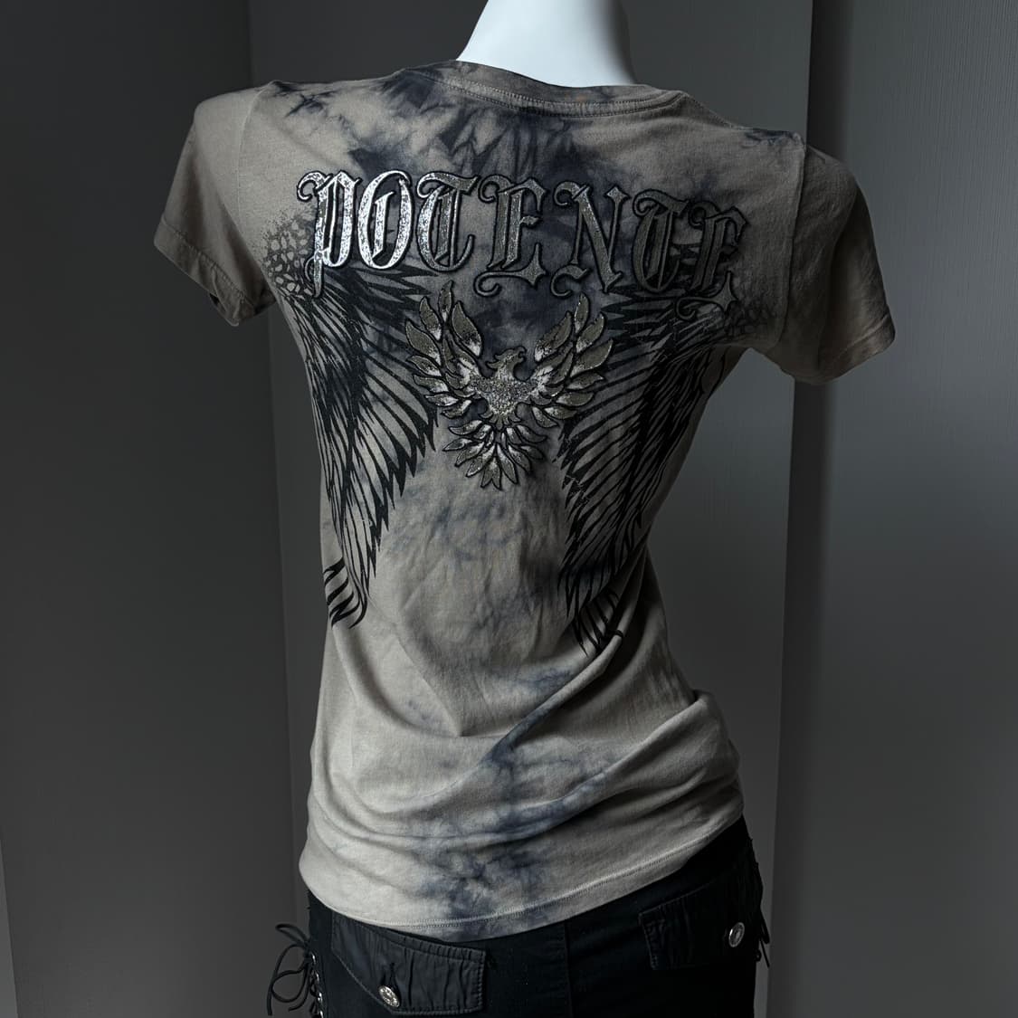 Potente 해골 프린팅 스판 반팔 상품이미지2