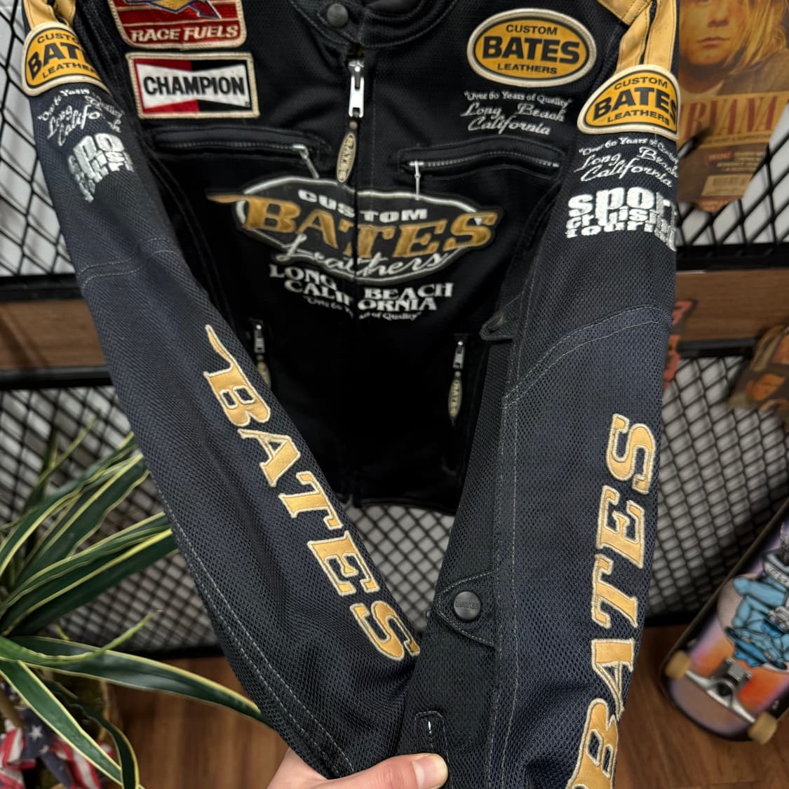 00s 베이츠 레더 메쉬 안감 레이싱 자켓 패치워크 포인트 블랙 상품이미지6