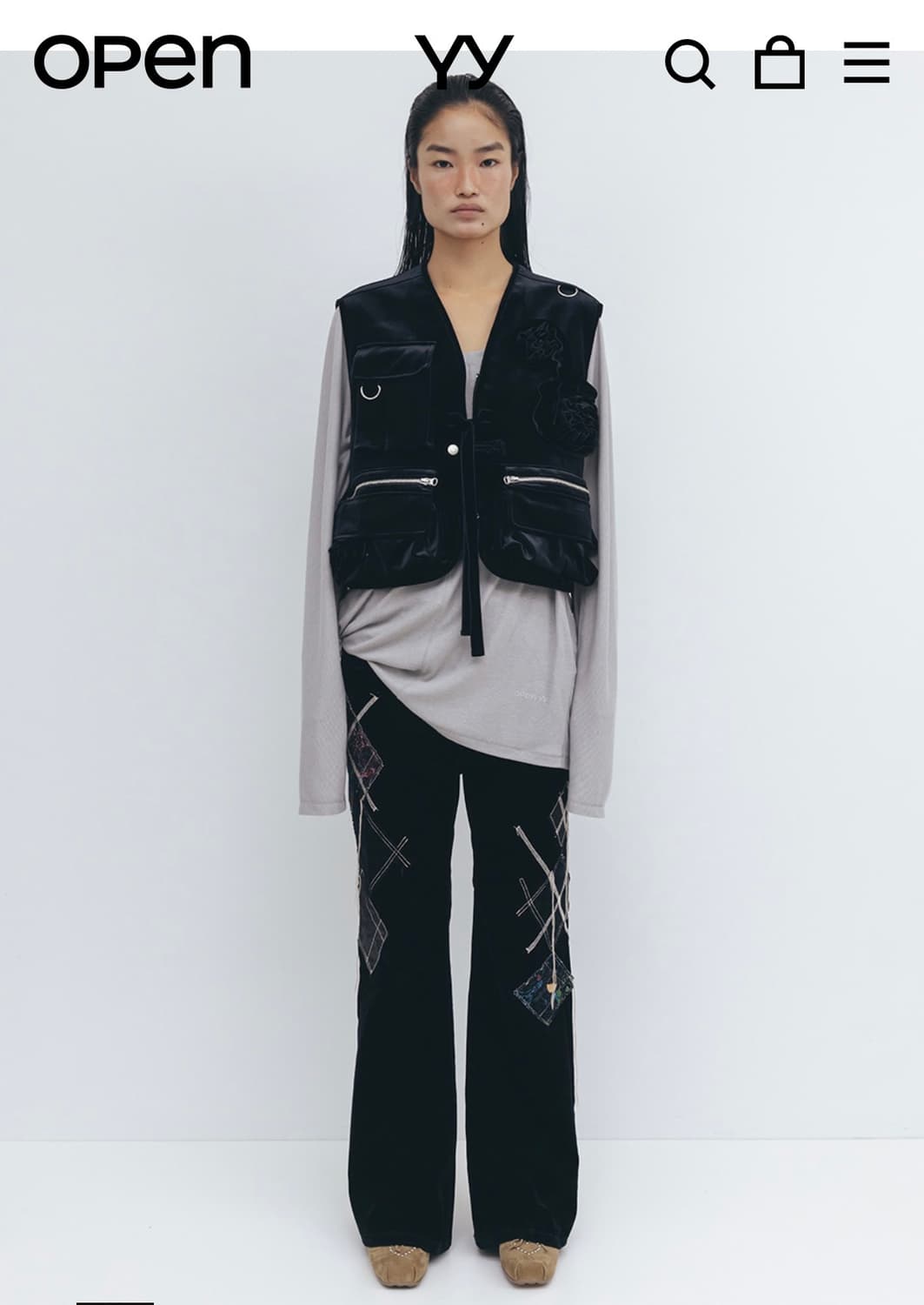 오픈와이와이 아가일 패치드 부츠컷 팬츠 s 상품이미지2