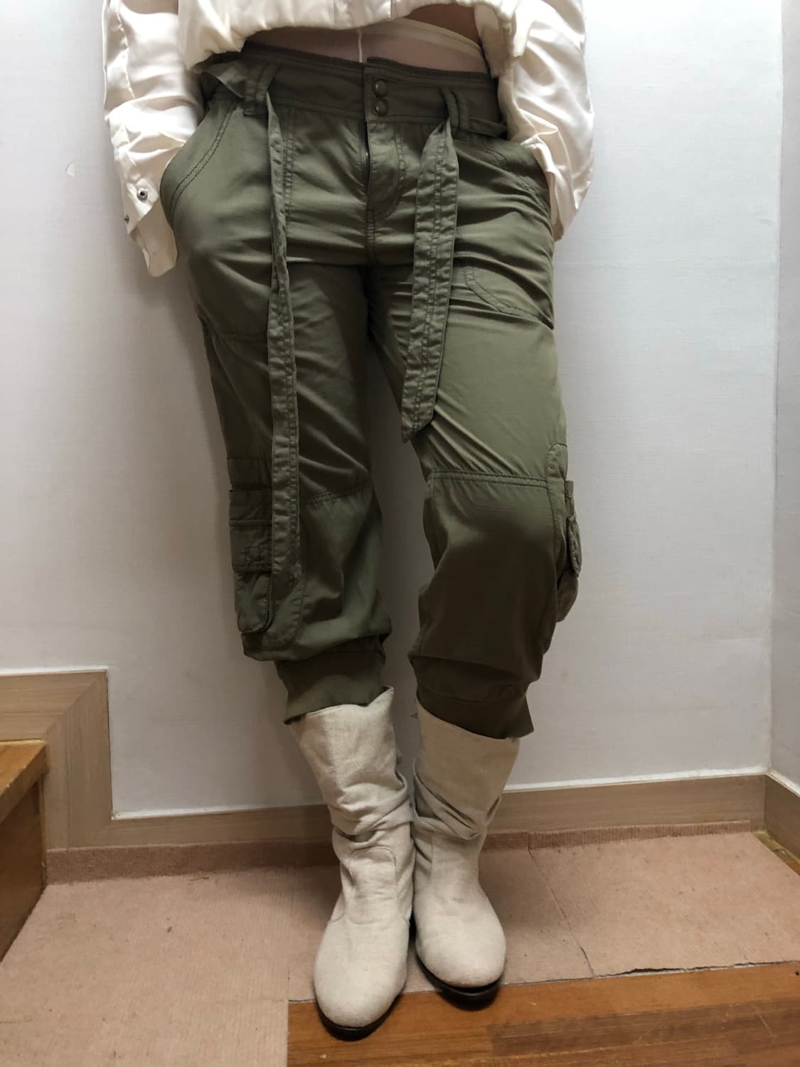 빈티지 카키 카고 카프리 팬츠 상품이미지3