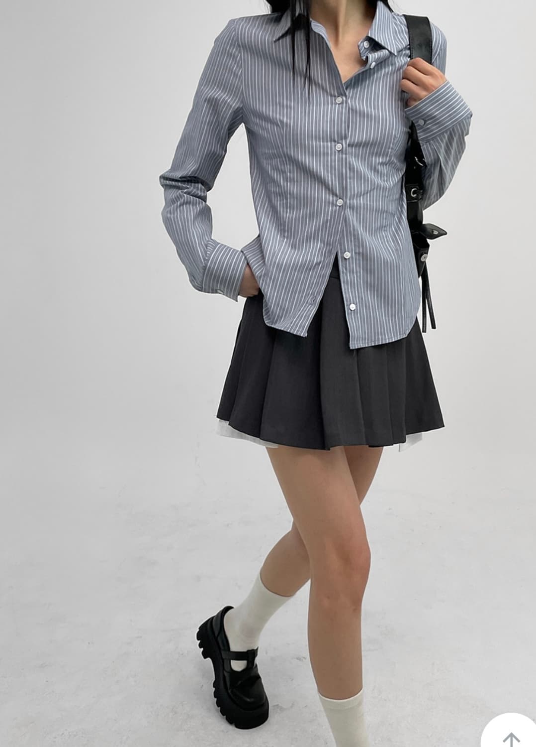 블랙업 하이테 스트라이프 셔츠 블루 S 상품이미지6