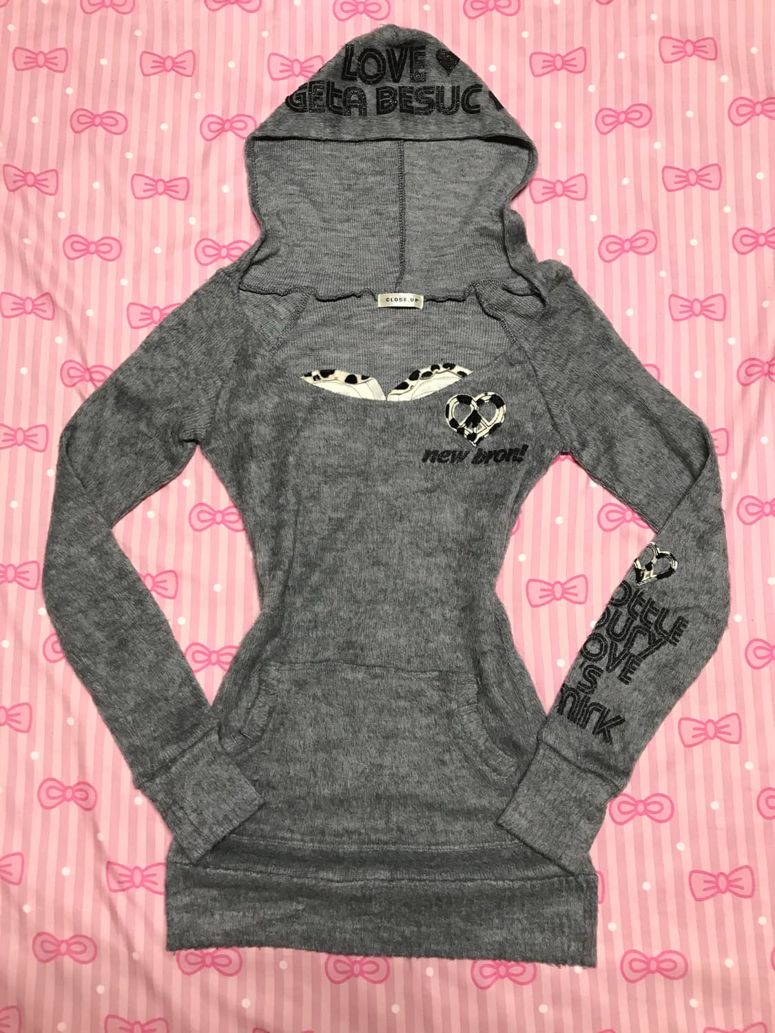 갸루 y2k 후드니트 close-up  상품이미지1