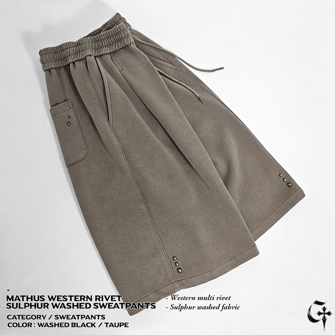 Mathus 웨스턴 리벳 설퍼 스웨트 팬츠 (washed black) 상품이미지1