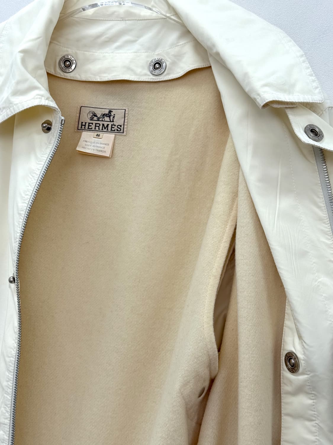Hermes White Nylon Wool Lined Coat 상품이미지7