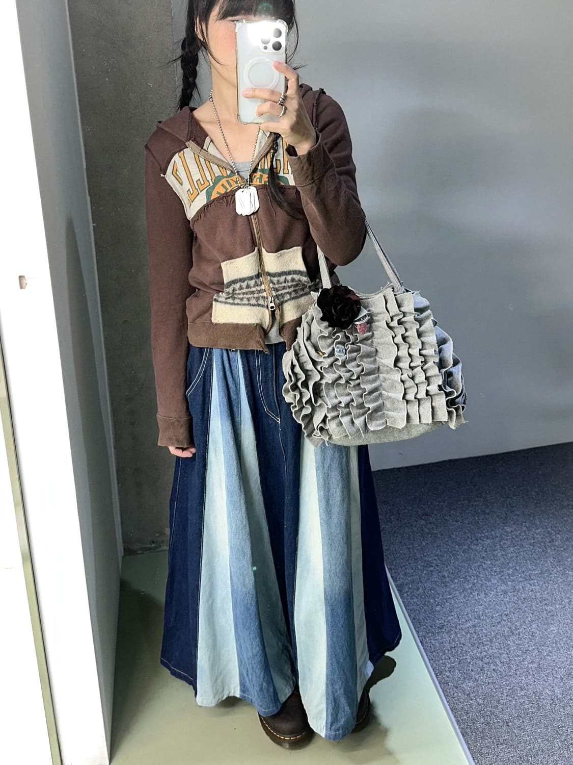 denim 3-tone maxi skirt 상품이미지3