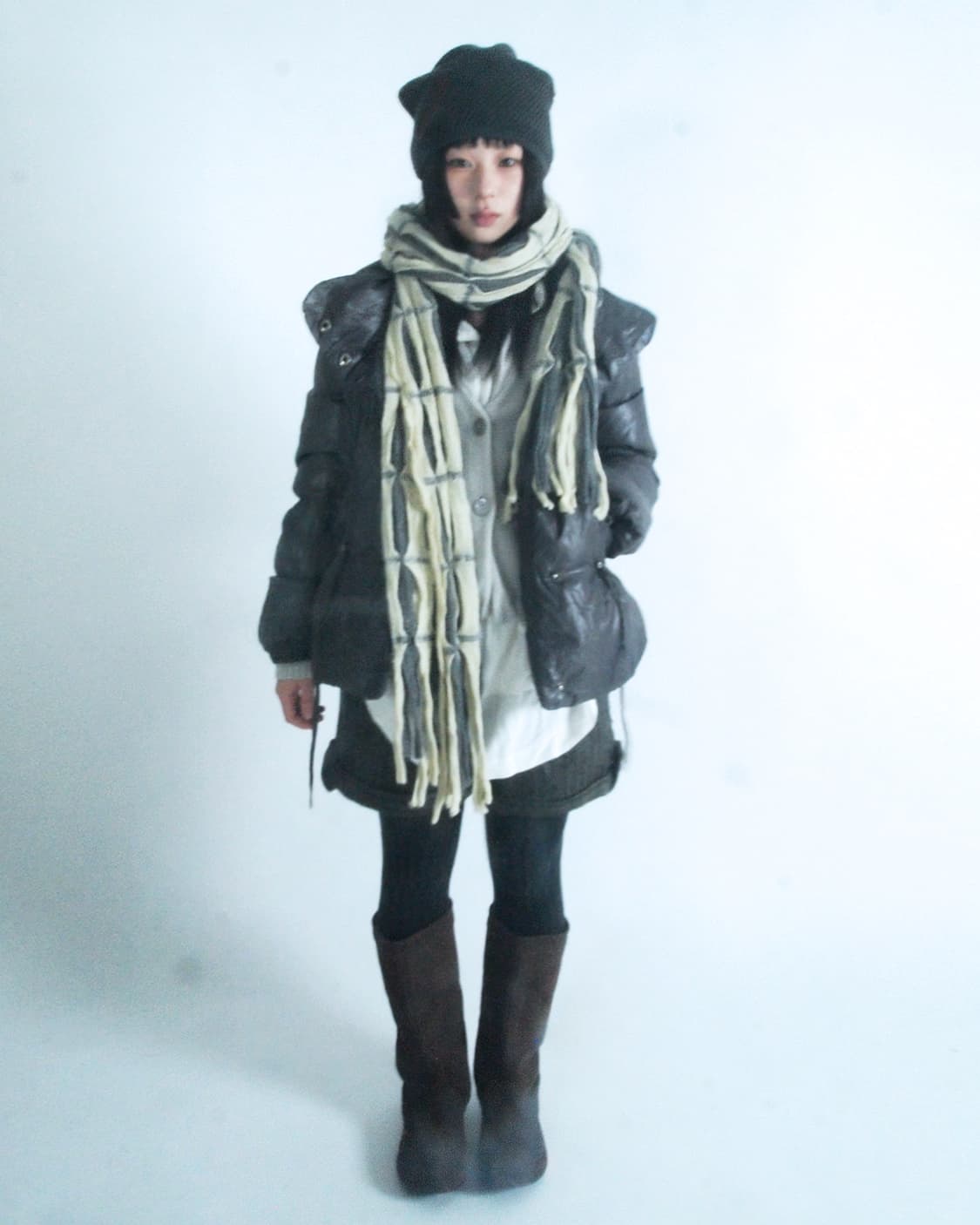 Dark brown string light padded jumper 상품이미지8