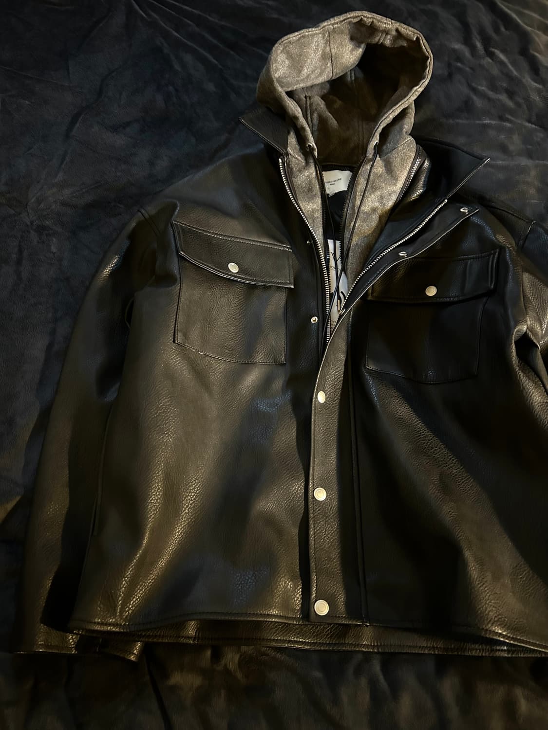 Cow Skin Hoodie Layerd Leather Jacket 상품이미지1