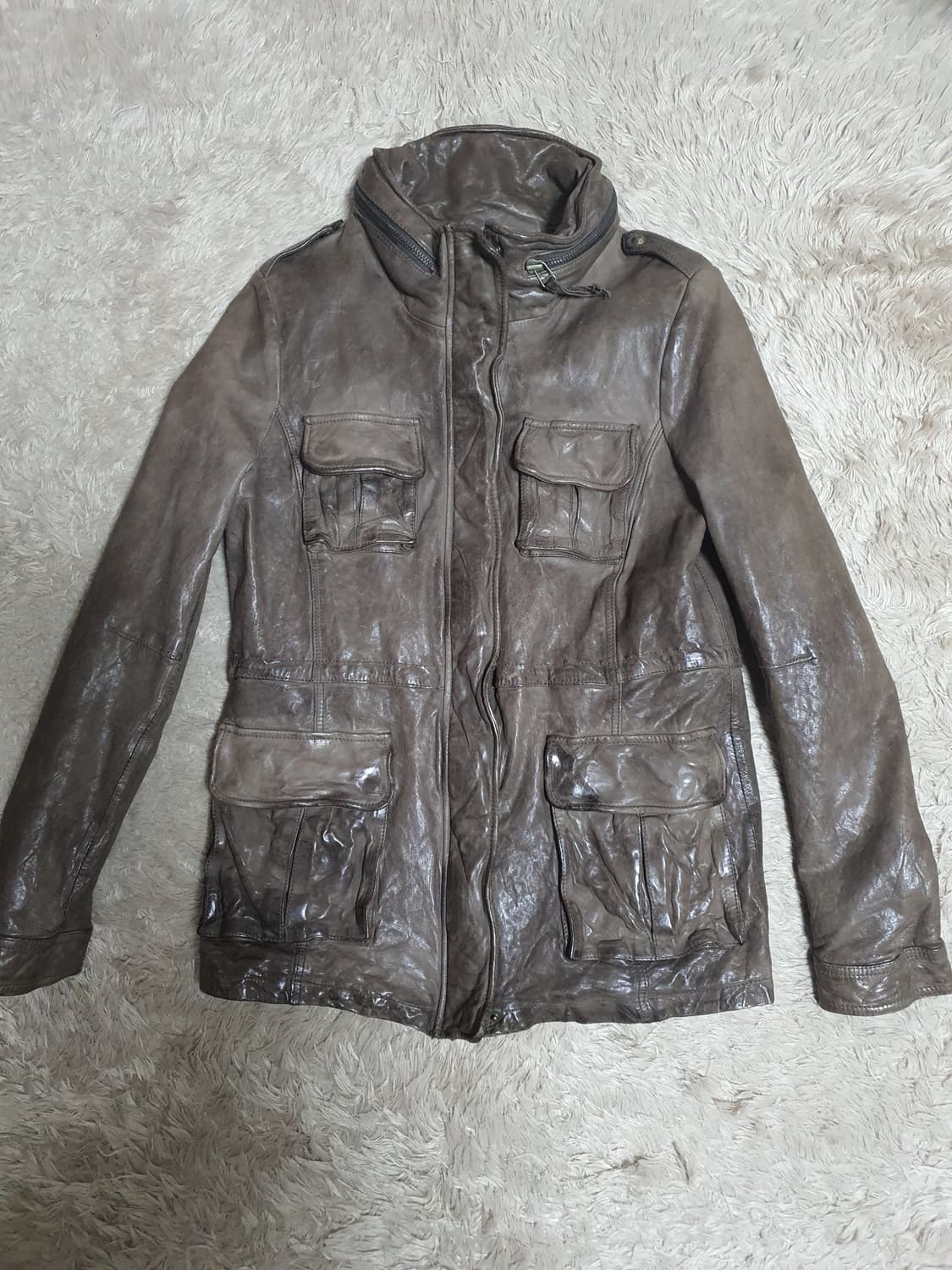 빈티지 쭈글이 가죽 자켓 상태 굿  사이즈 90 상품이미지1