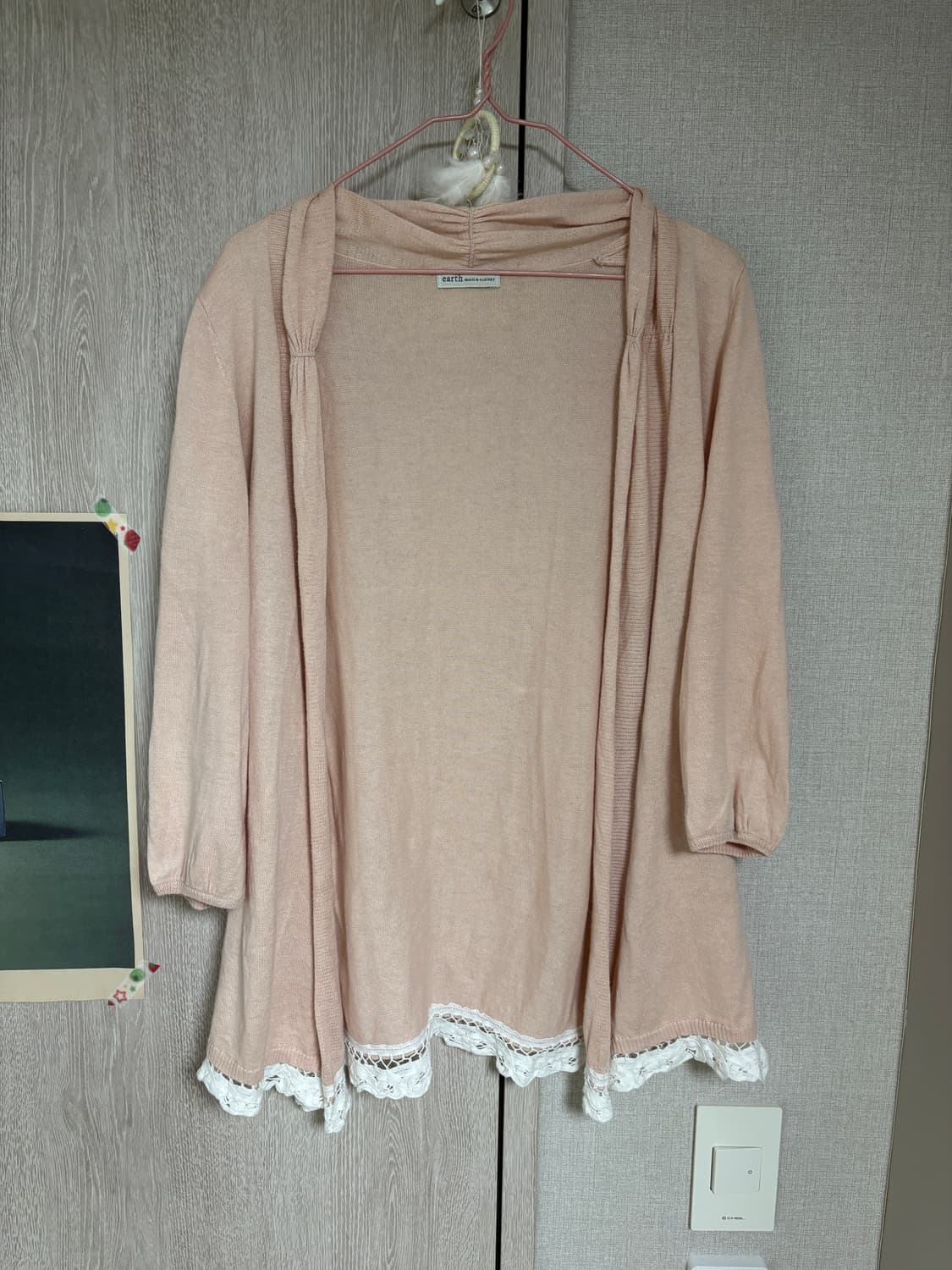 카메 빈티지 어스뮤직 복숭아 레이스 7부 가디건 상품이미지1