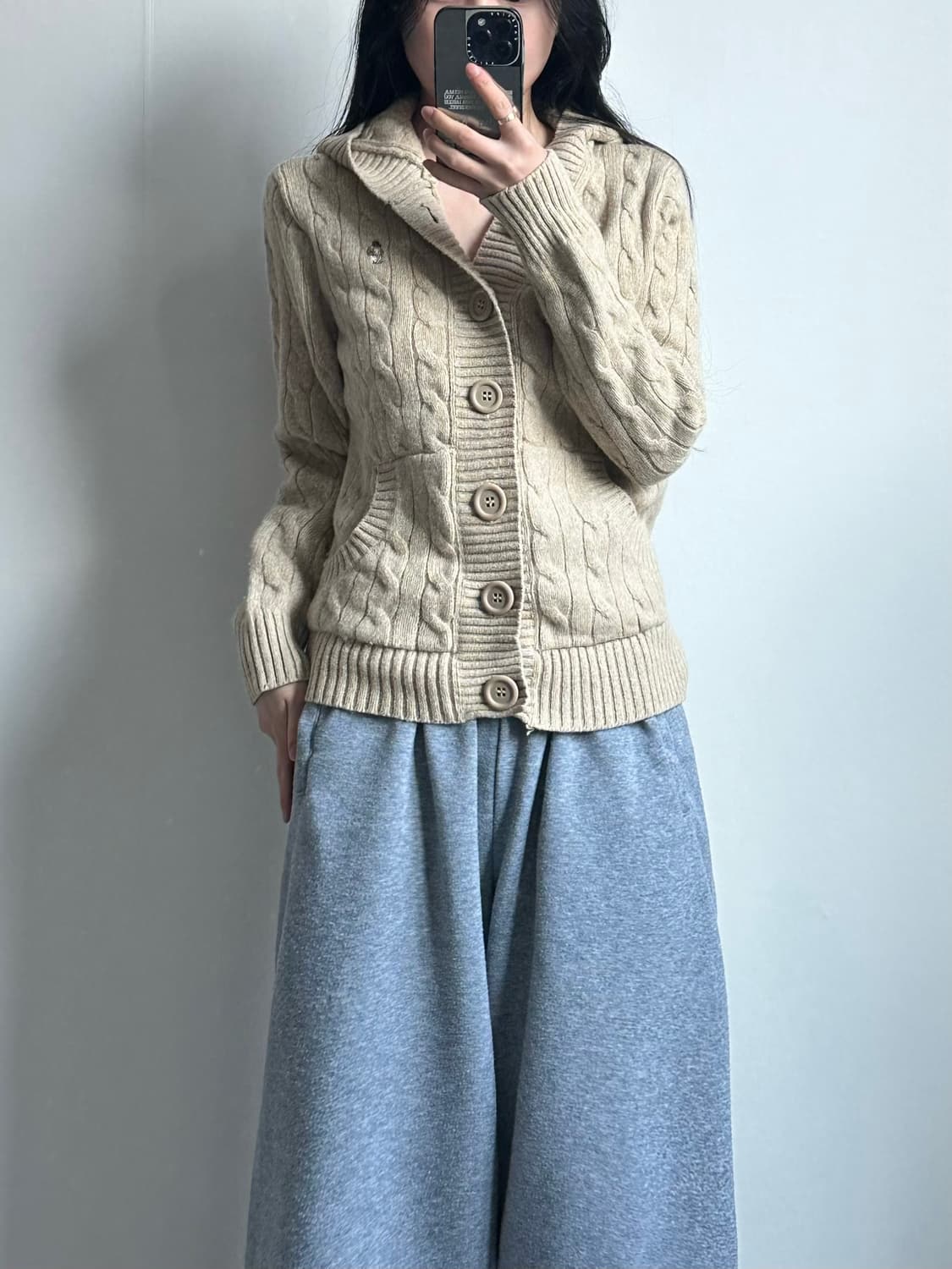 티니위니 베이지 꽈배기 니트 후드 가디건 상품이미지1